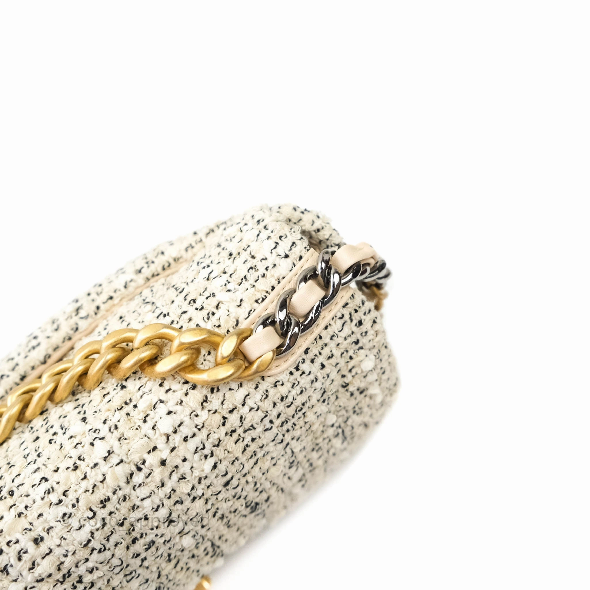Chanel 19 Small Tweed Cream Mixed Hardware