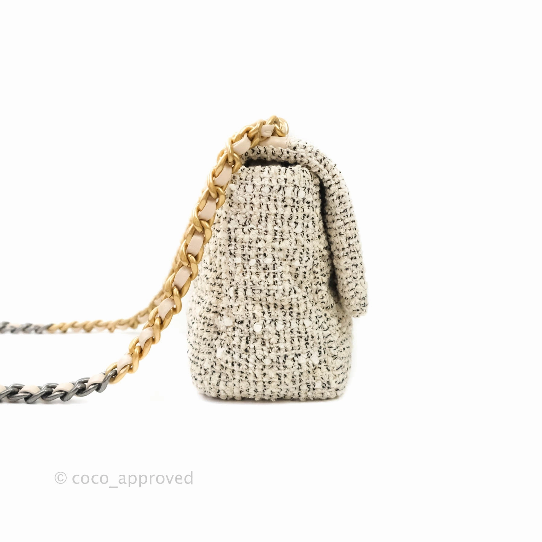 Chanel 19 Small Tweed Cream Mixed Hardware