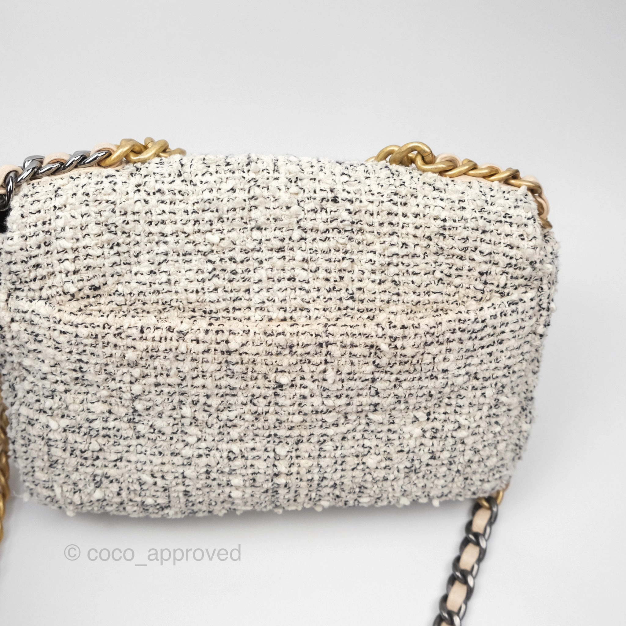 Chanel 19 Small Tweed Oreo Cream Mixed Hardware