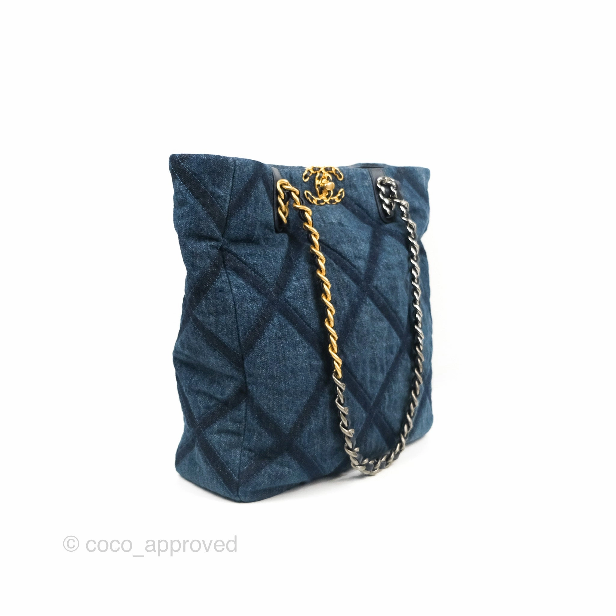 Chanel 19 Tote Quilted Denim Mixed Hardware