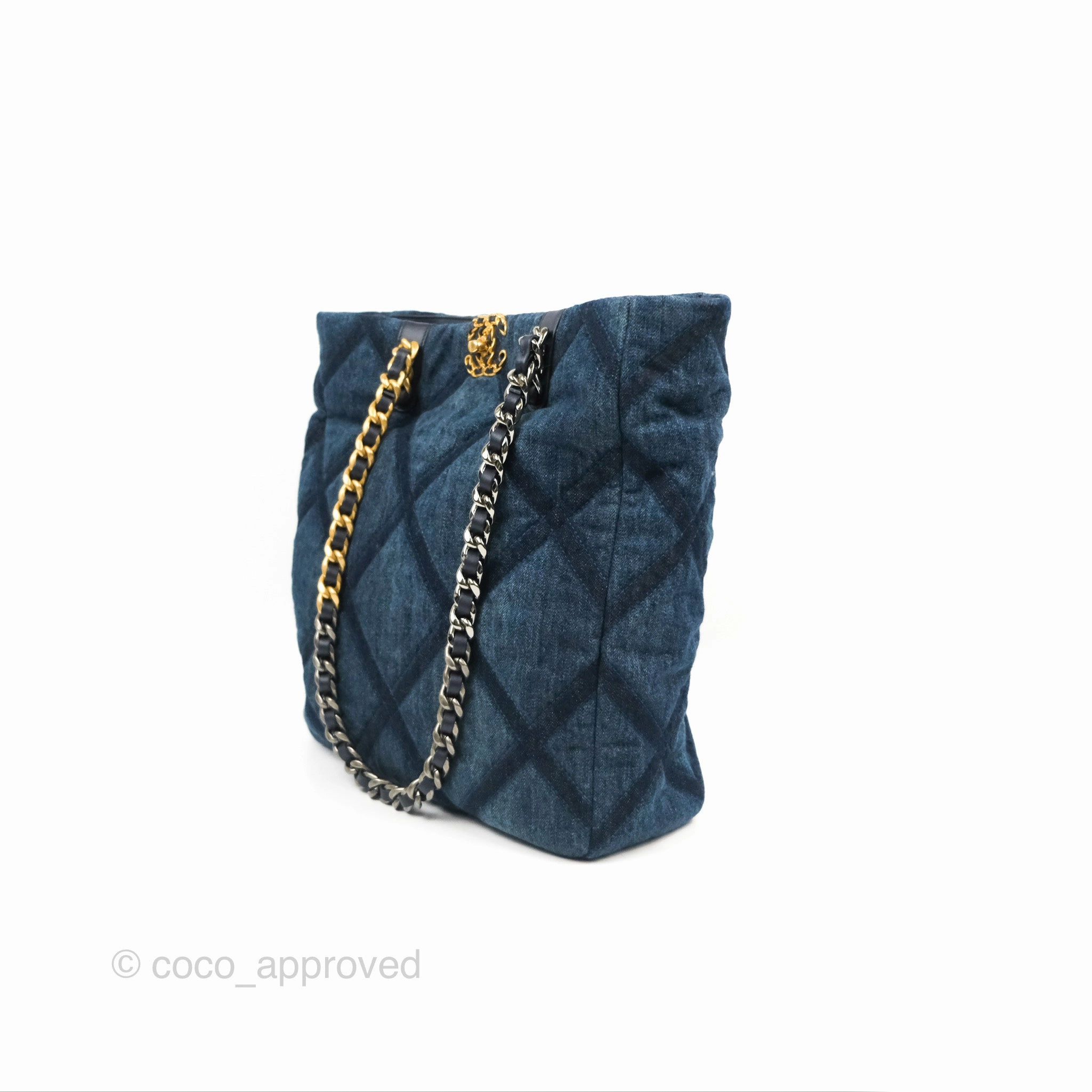 Chanel 19 Tote Quilted Denim Mixed Hardware