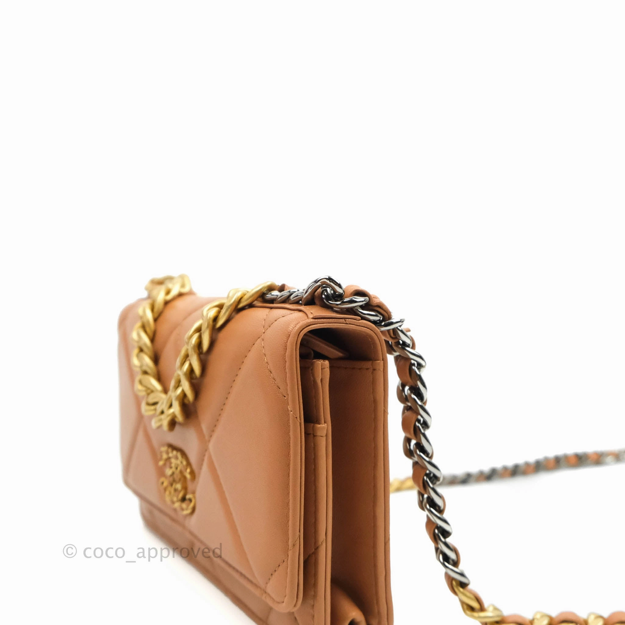Chanel 19 Wallet on Chain WOC Dark Beige Caramel Lambskin Mixed Hardware 21K