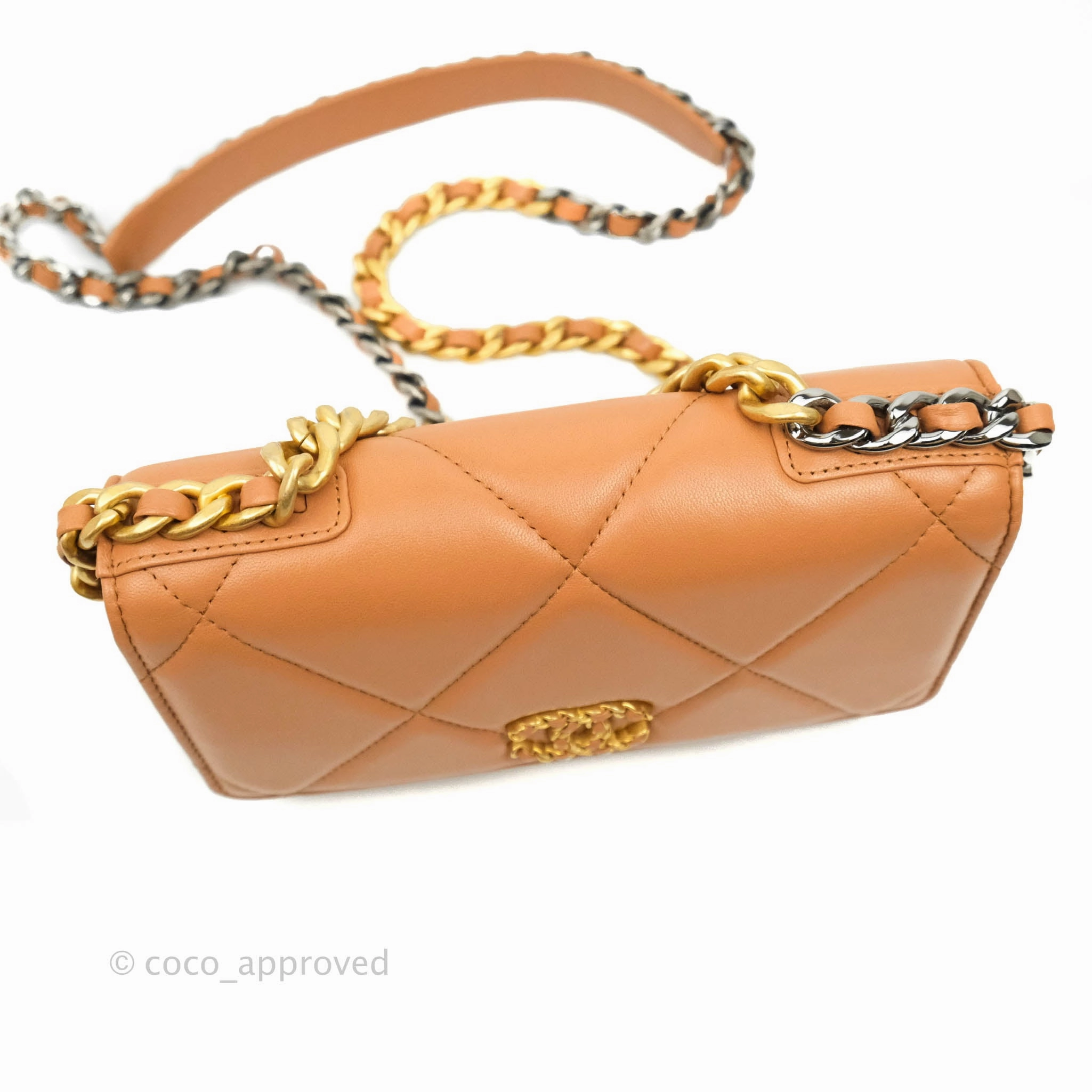 Chanel 19 Wallet on Chain WOC Dark Beige Caramel Lambskin Mixed Hardware 21K