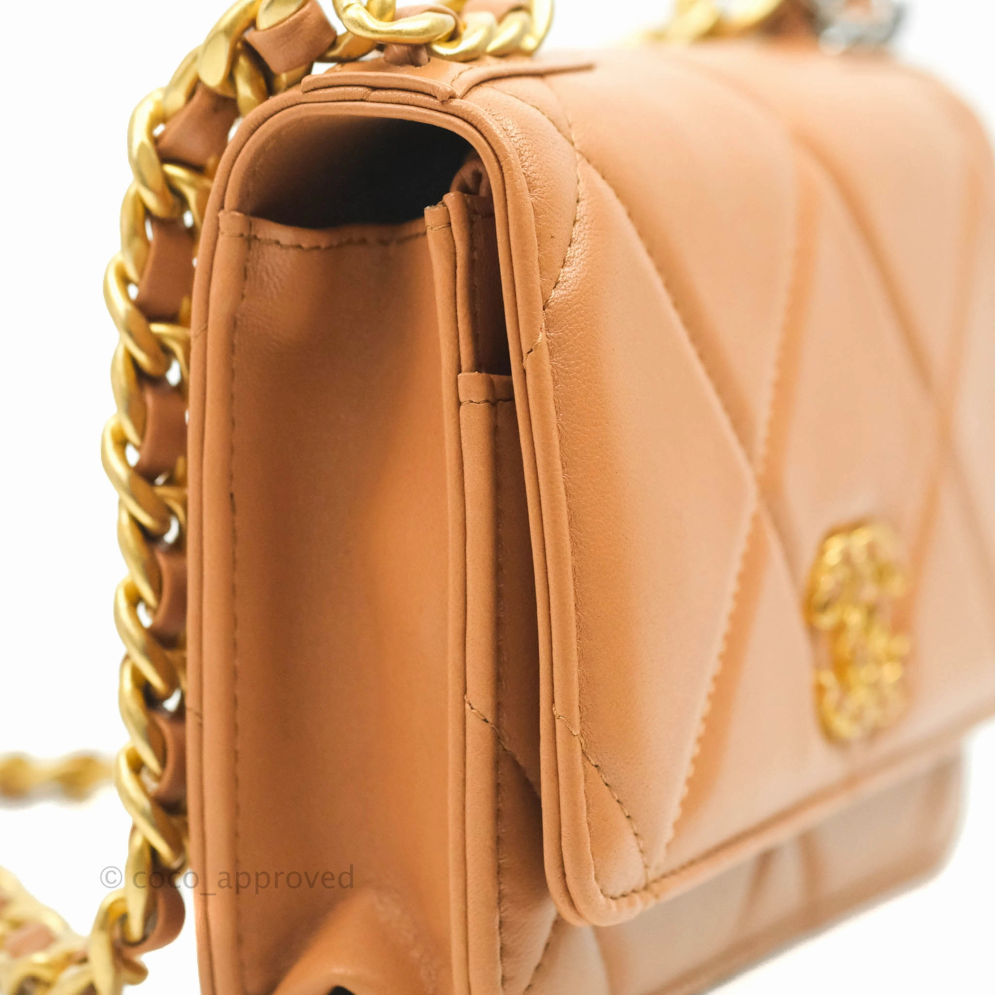 Chanel 19 Wallet on Chain WOC Dark Beige Caramel Lambskin Mixed Hardware 21K