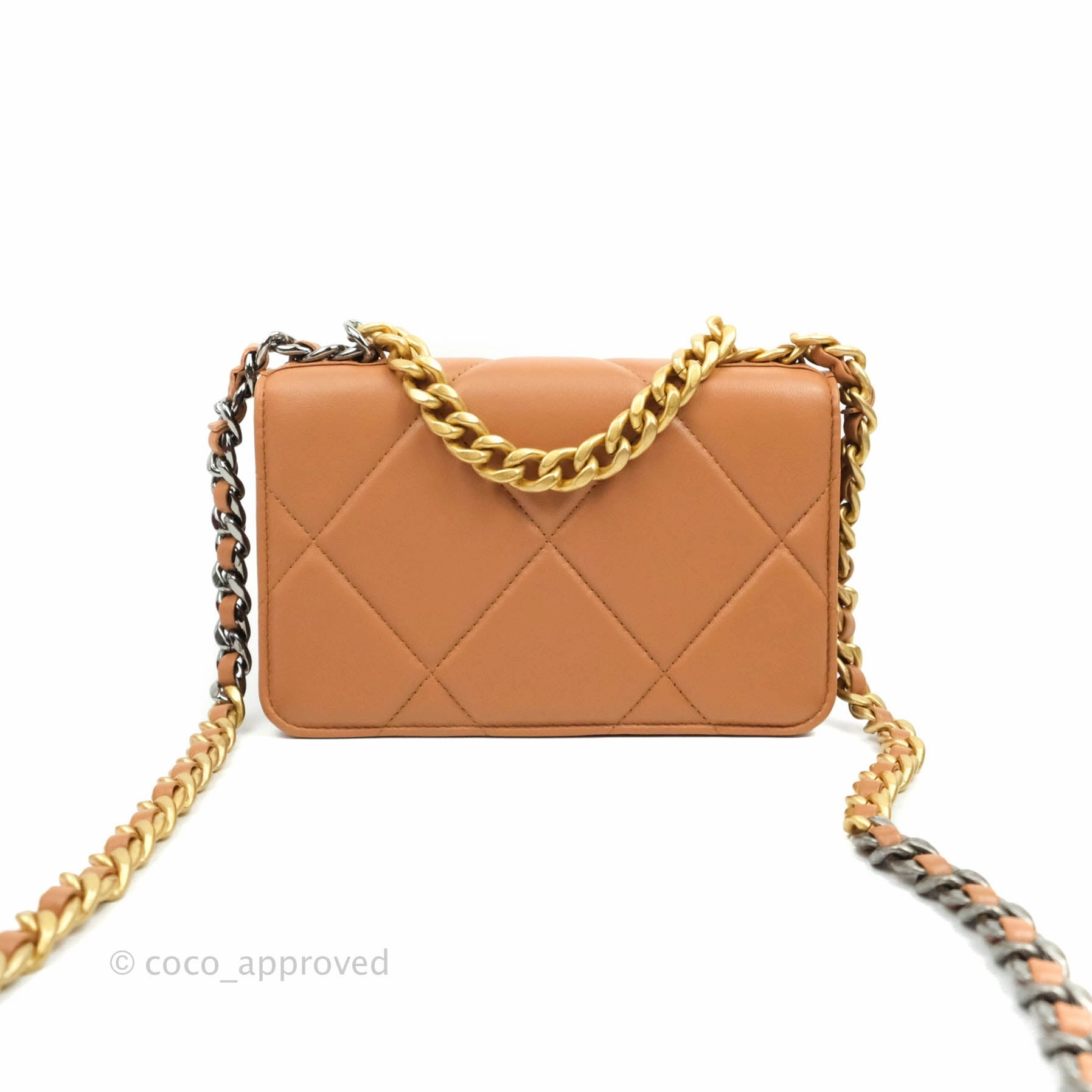 Chanel 19 Wallet on Chain WOC Dark Beige Caramel Lambskin Mixed Hardware 21K