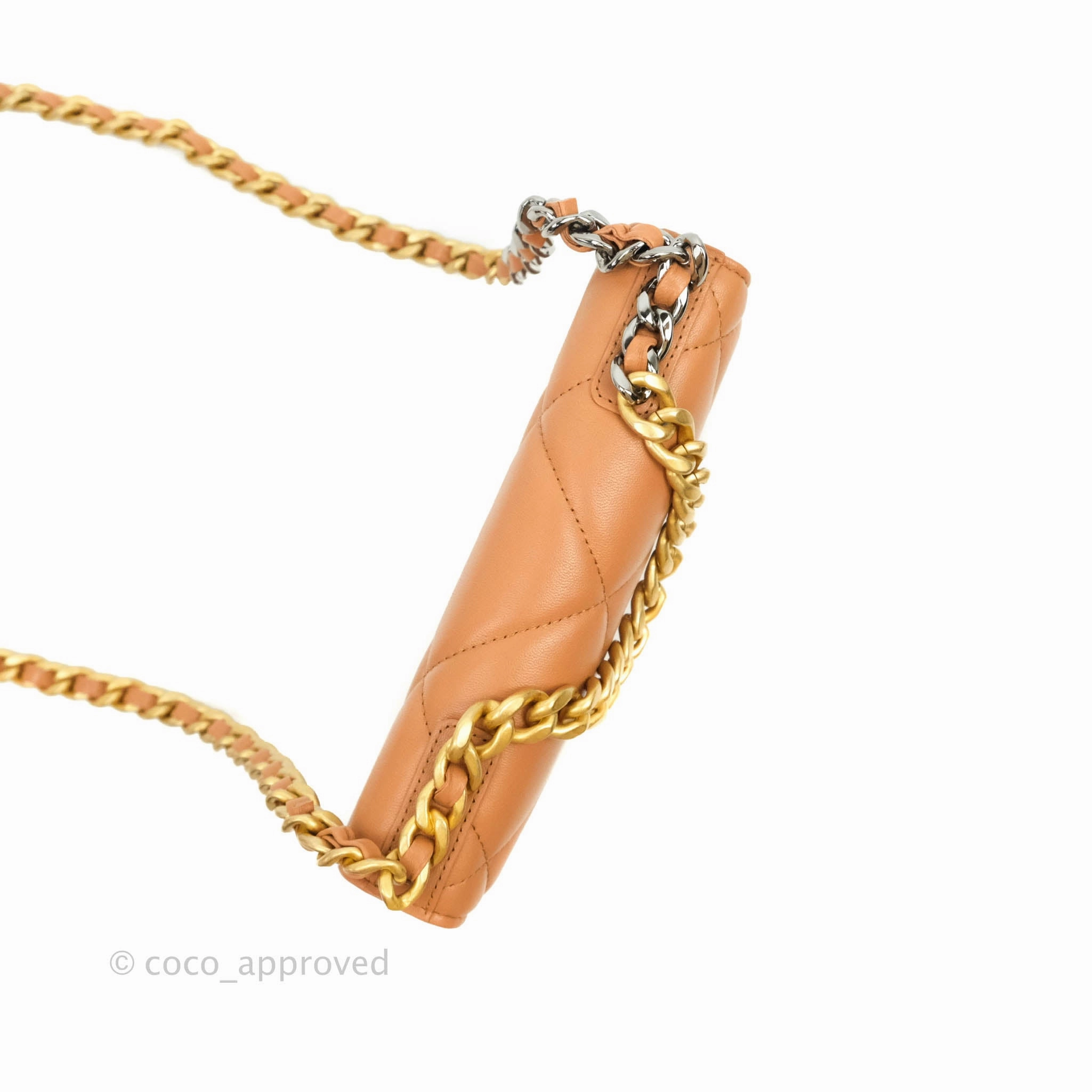 Chanel 19 Wallet on Chain WOC Dark Beige Caramel Lambskin Mixed Hardware 21K