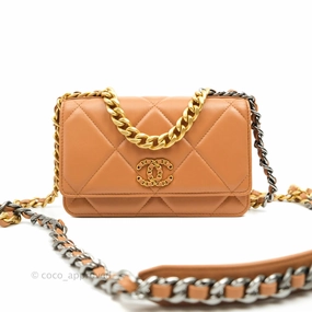 Chanel 19 Wallet on Chain WOC Dark Beige Caramel Lambskin Mixed Hardware 21K
