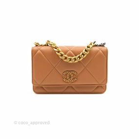 Chanel 19 Wallet on Chain WOC Dark Beige Caramel Lambskin Mixed Hardware 21K