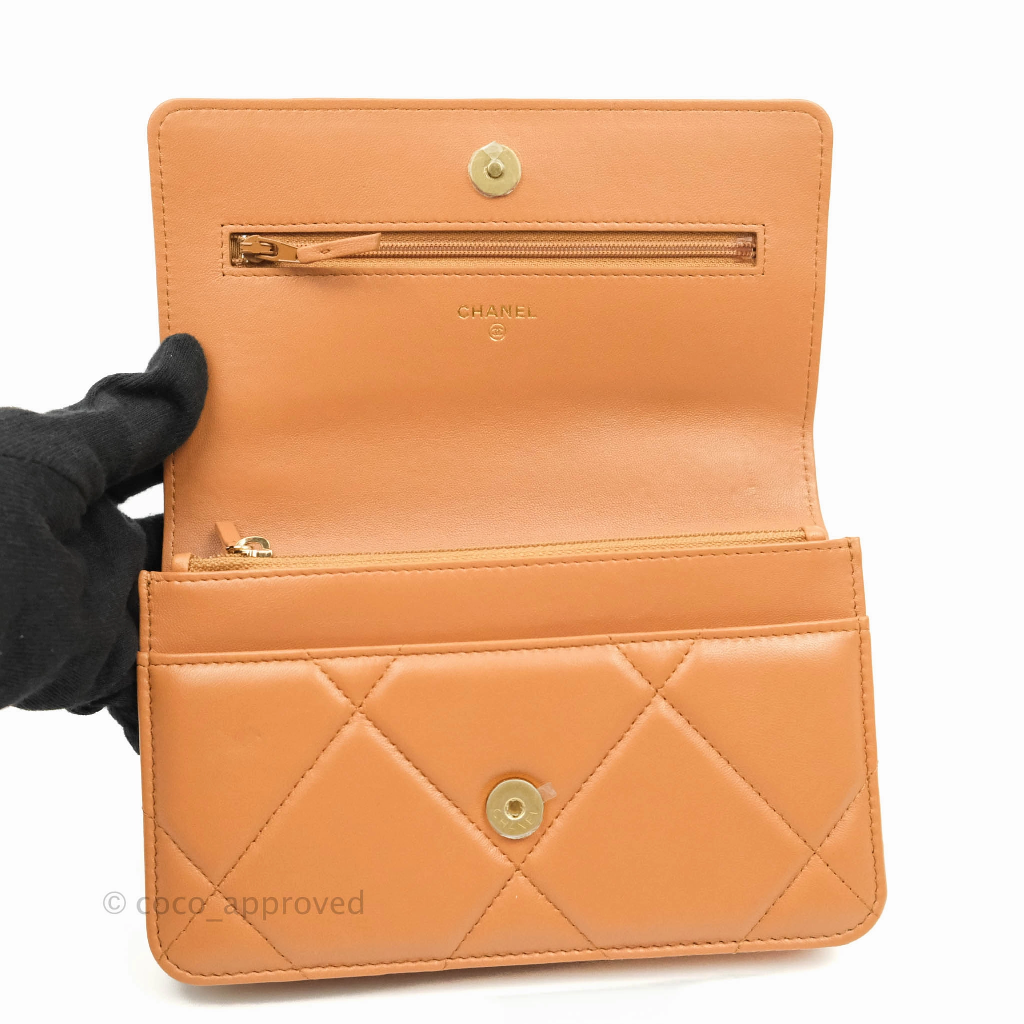 Chanel 19 Wallet on Chain WOC Dark Beige Caramel Lambskin Mixed Hardware 21K