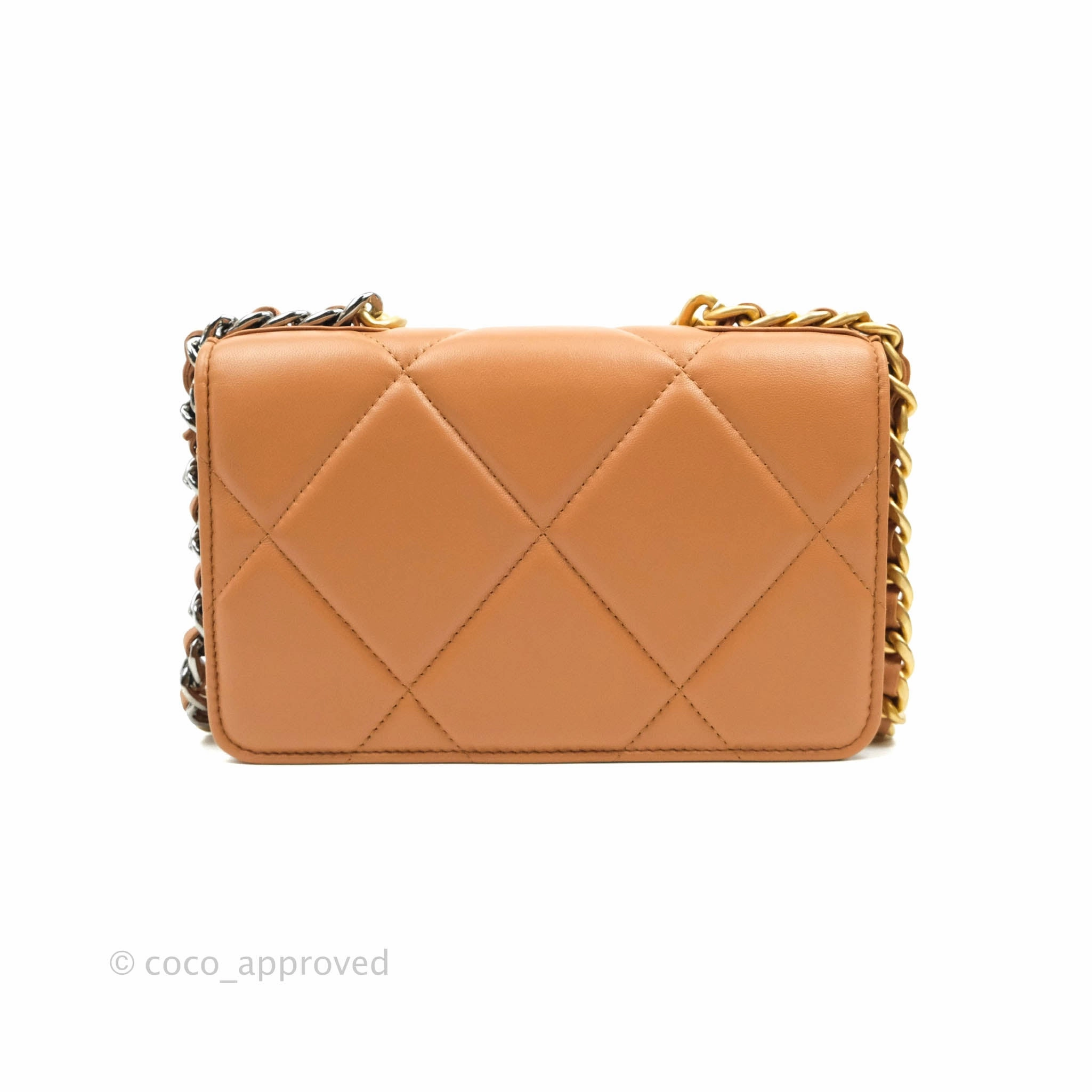 Chanel 19 Wallet on Chain WOC Dark Beige Caramel Lambskin Mixed Hardware 21K