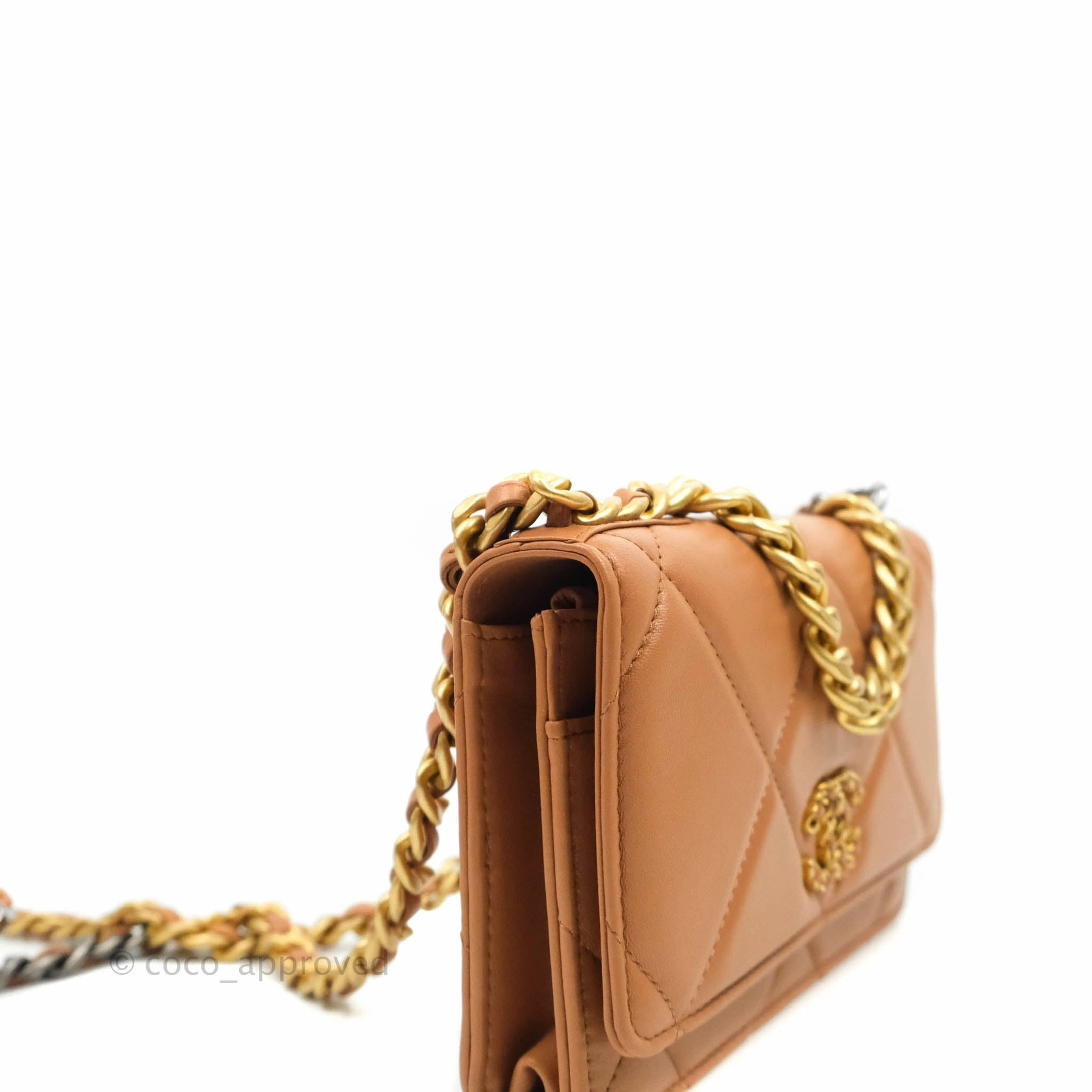Chanel 19 Wallet on Chain WOC Dark Beige Caramel Lambskin Mixed Hardware 21K