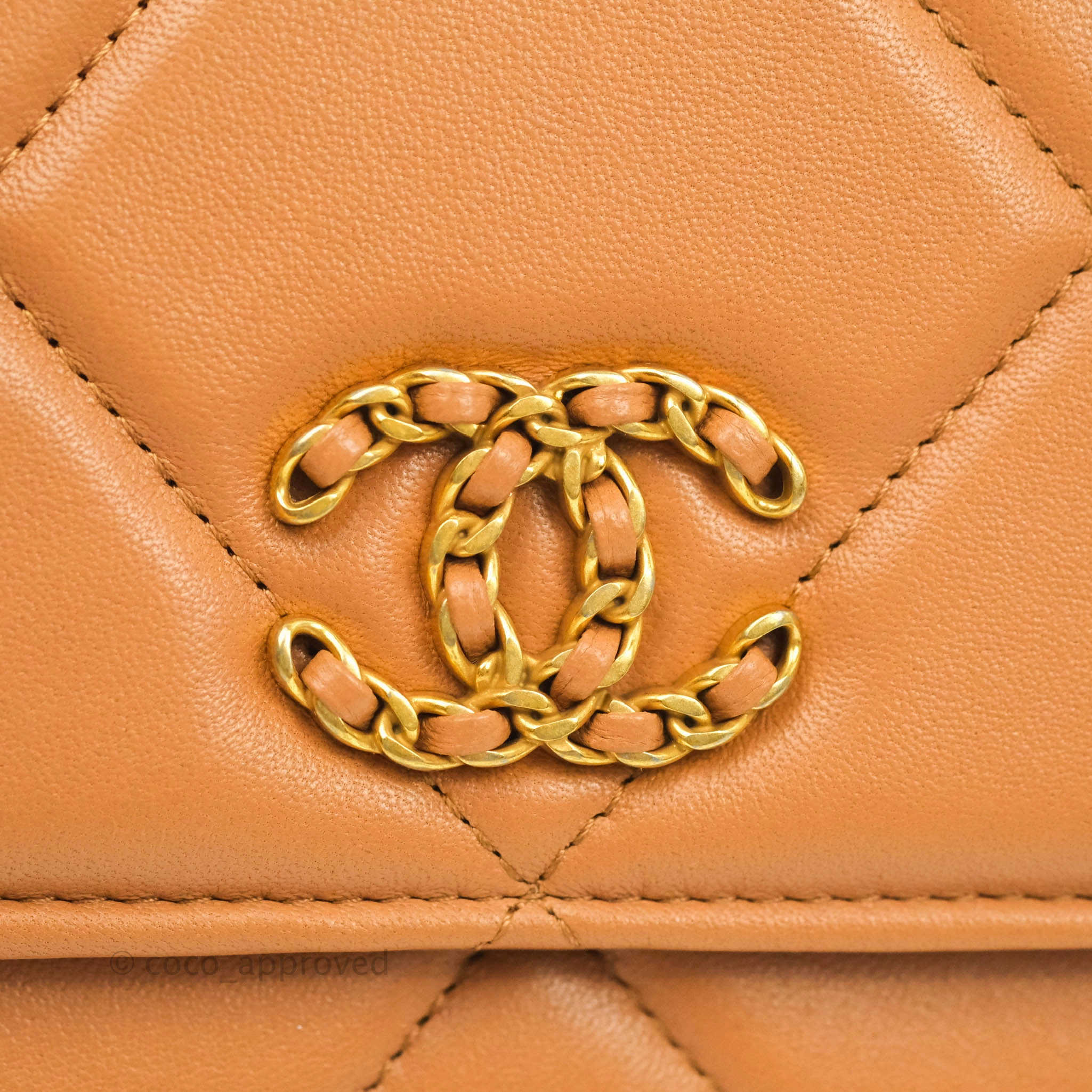 Chanel 19 Wallet on Chain WOC Dark Beige Caramel Lambskin Mixed Hardware 21K