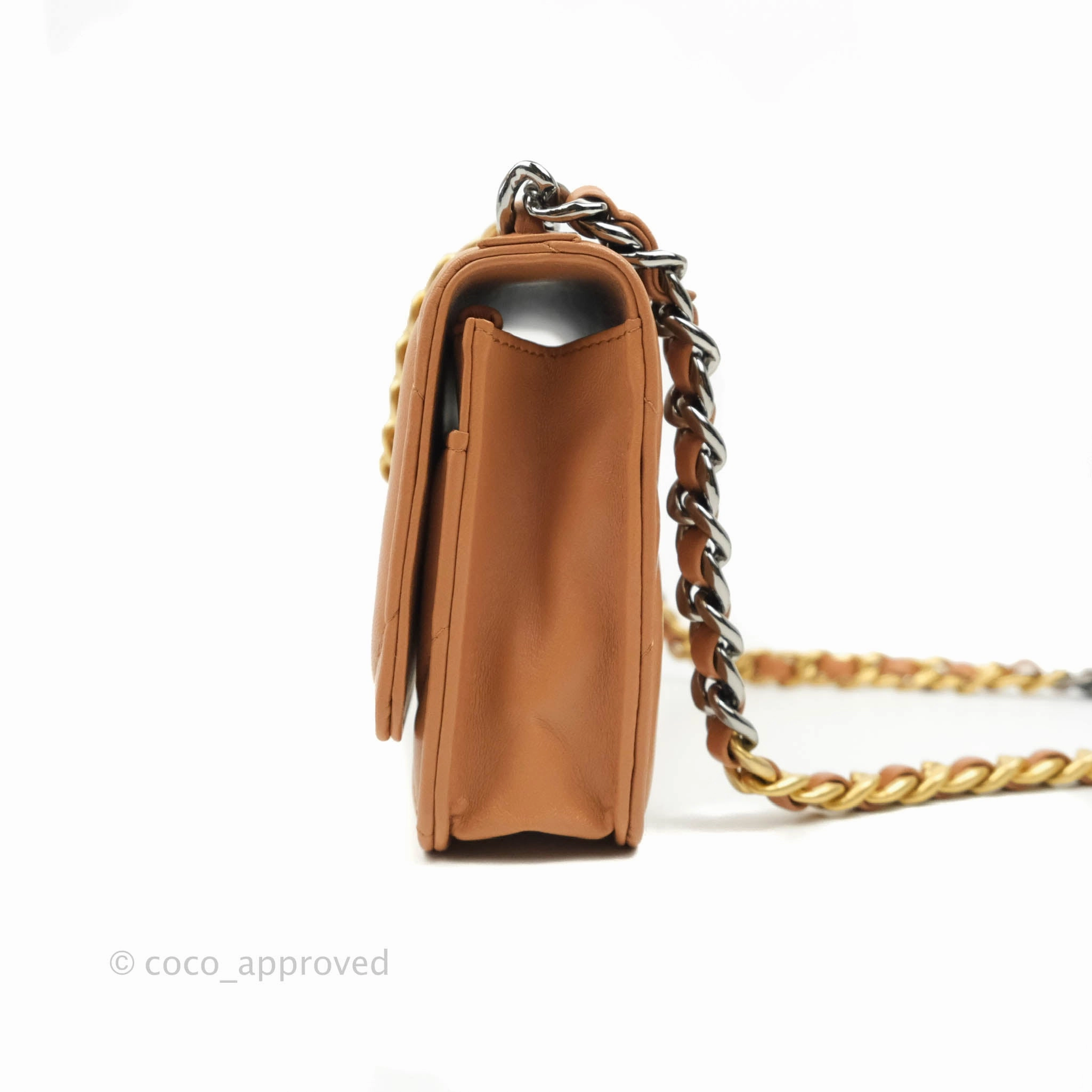 Chanel 19 Wallet on Chain WOC Dark Beige Caramel Lambskin Mixed Hardware 21K