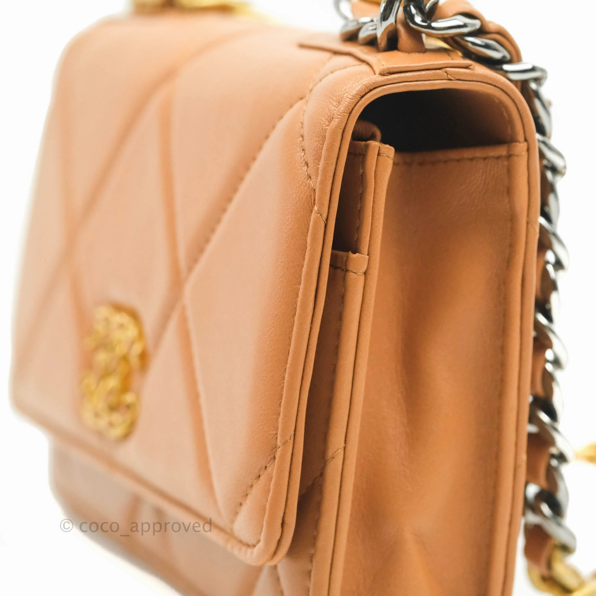 Chanel 19 Wallet on Chain WOC Dark Beige Caramel Lambskin Mixed Hardware 21K