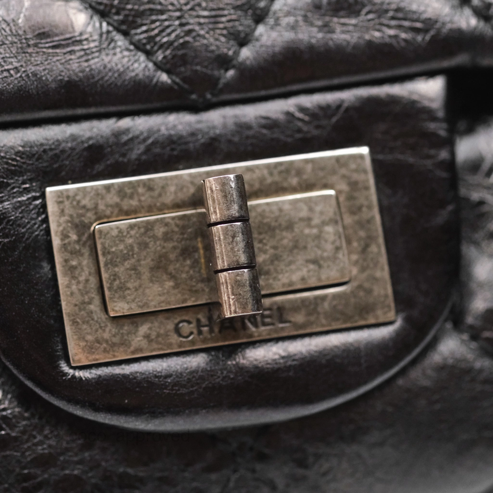 Chanel 228 Reissue Flap Quilted Black Crumpled Calfskin Ruthenium Hardware