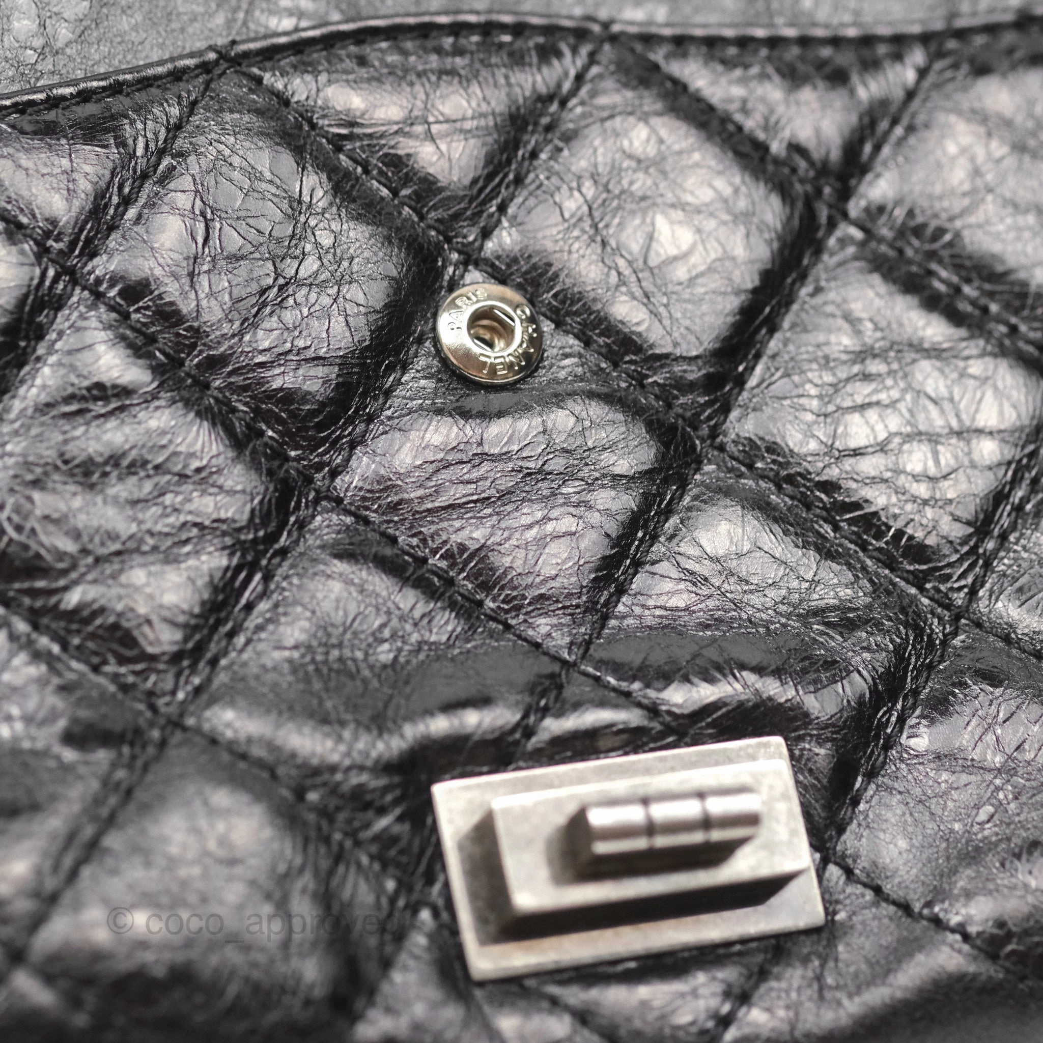 Chanel 228 Reissue Flap Quilted Black Crumpled Calfskin Ruthenium Hardware