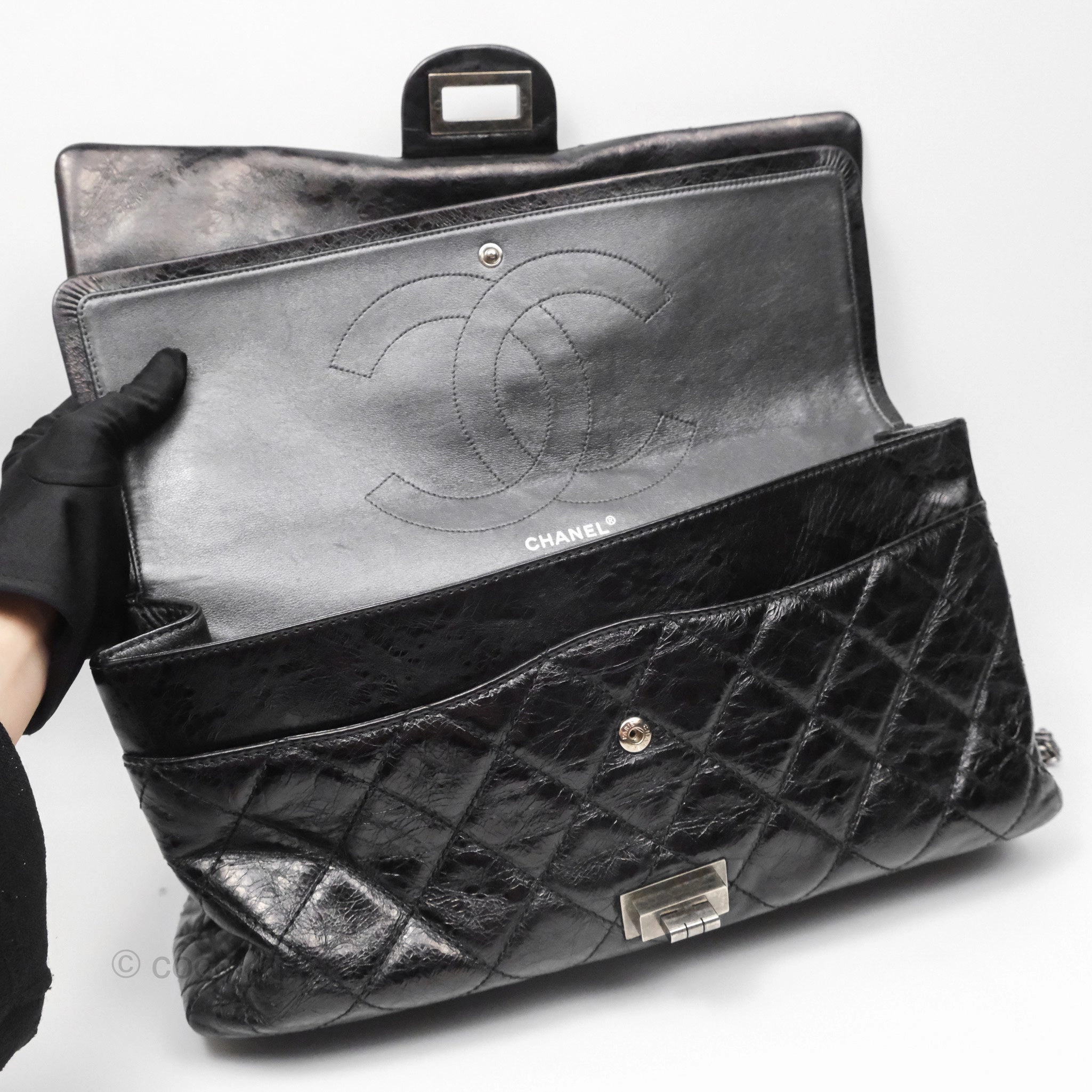 Chanel 228 Reissue Flap Quilted Black Crumpled Calfskin Ruthenium Hardware