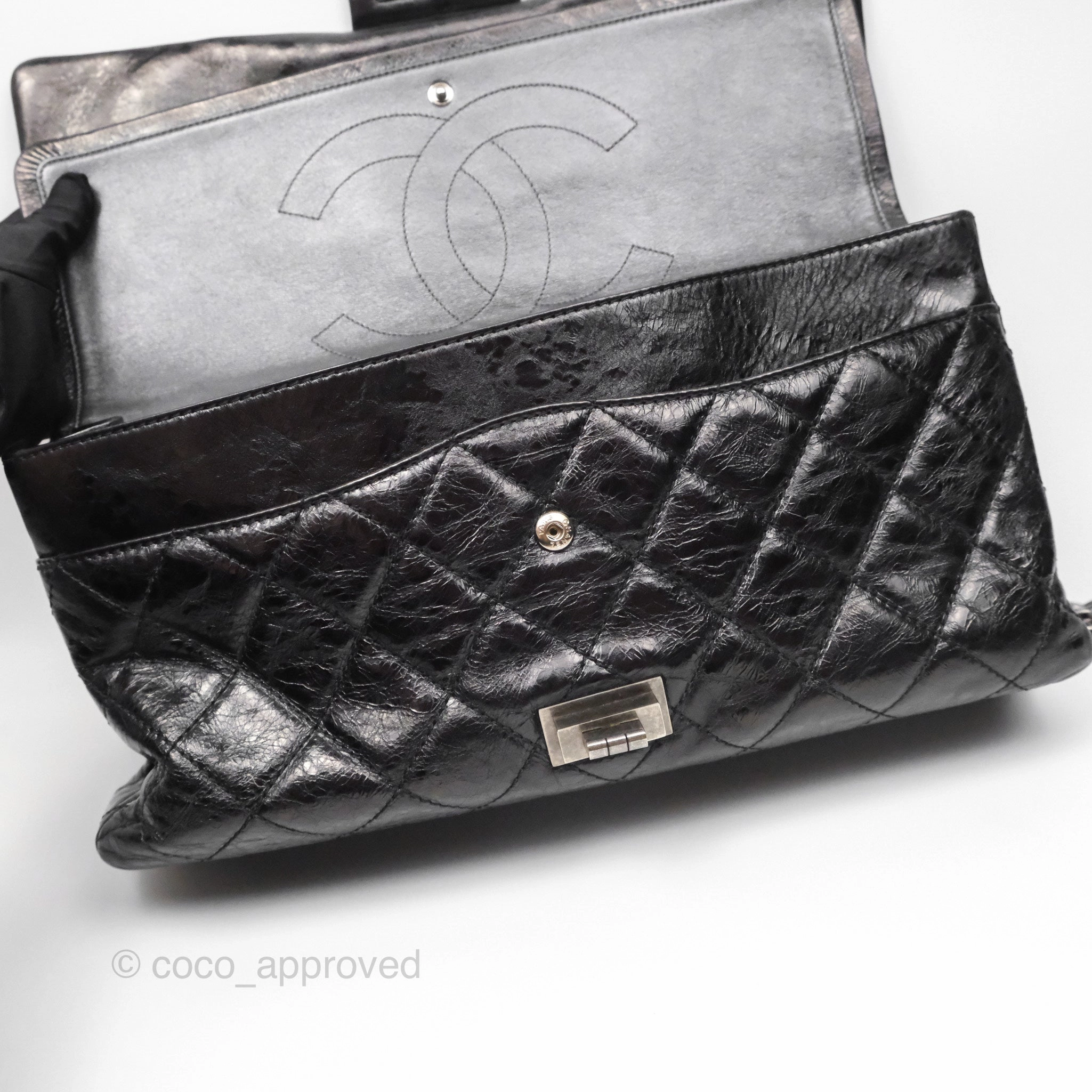 Chanel 228 Reissue Flap Quilted Black Crumpled Calfskin Ruthenium Hardware