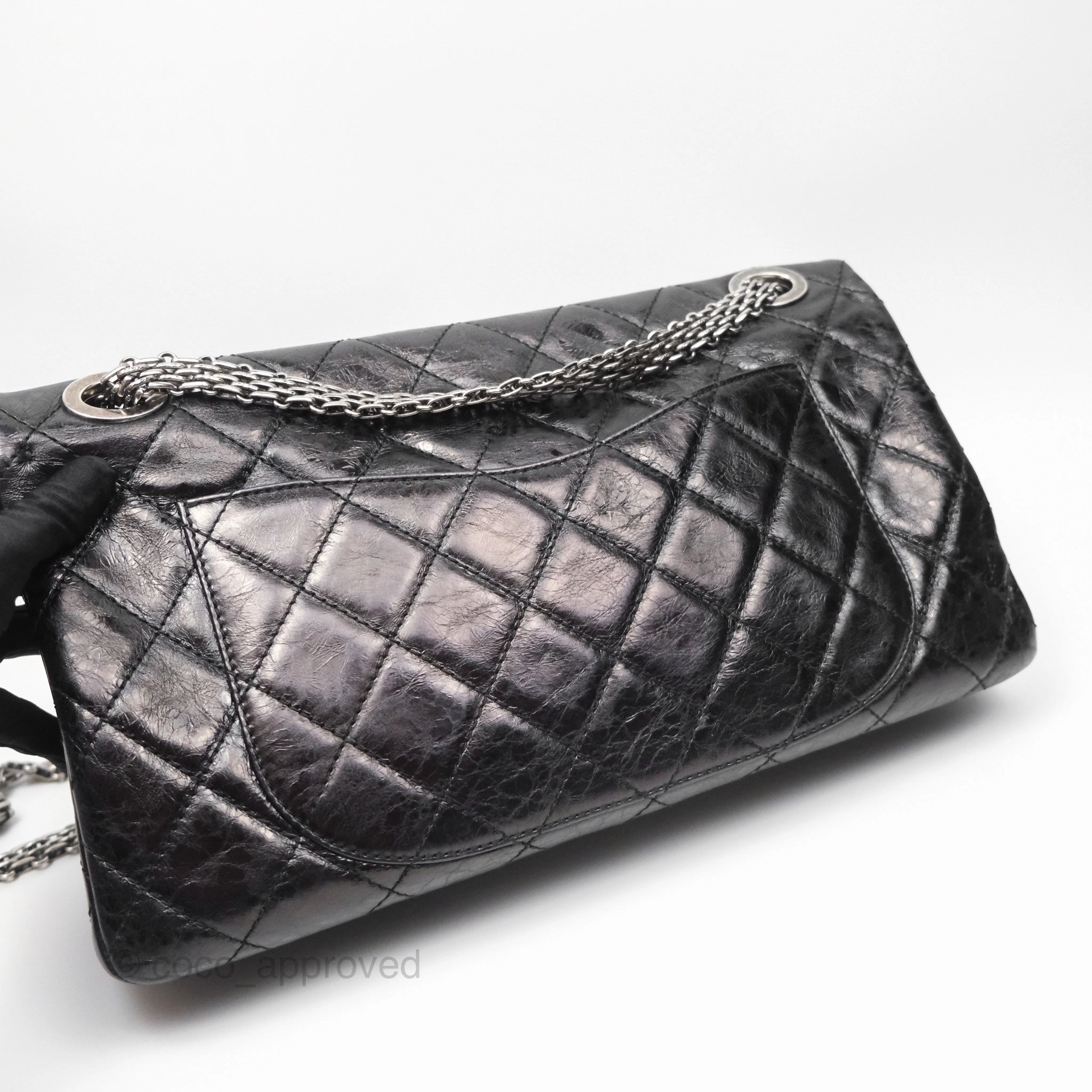 Chanel 228 Reissue Flap Quilted Black Crumpled Calfskin Ruthenium Hardware