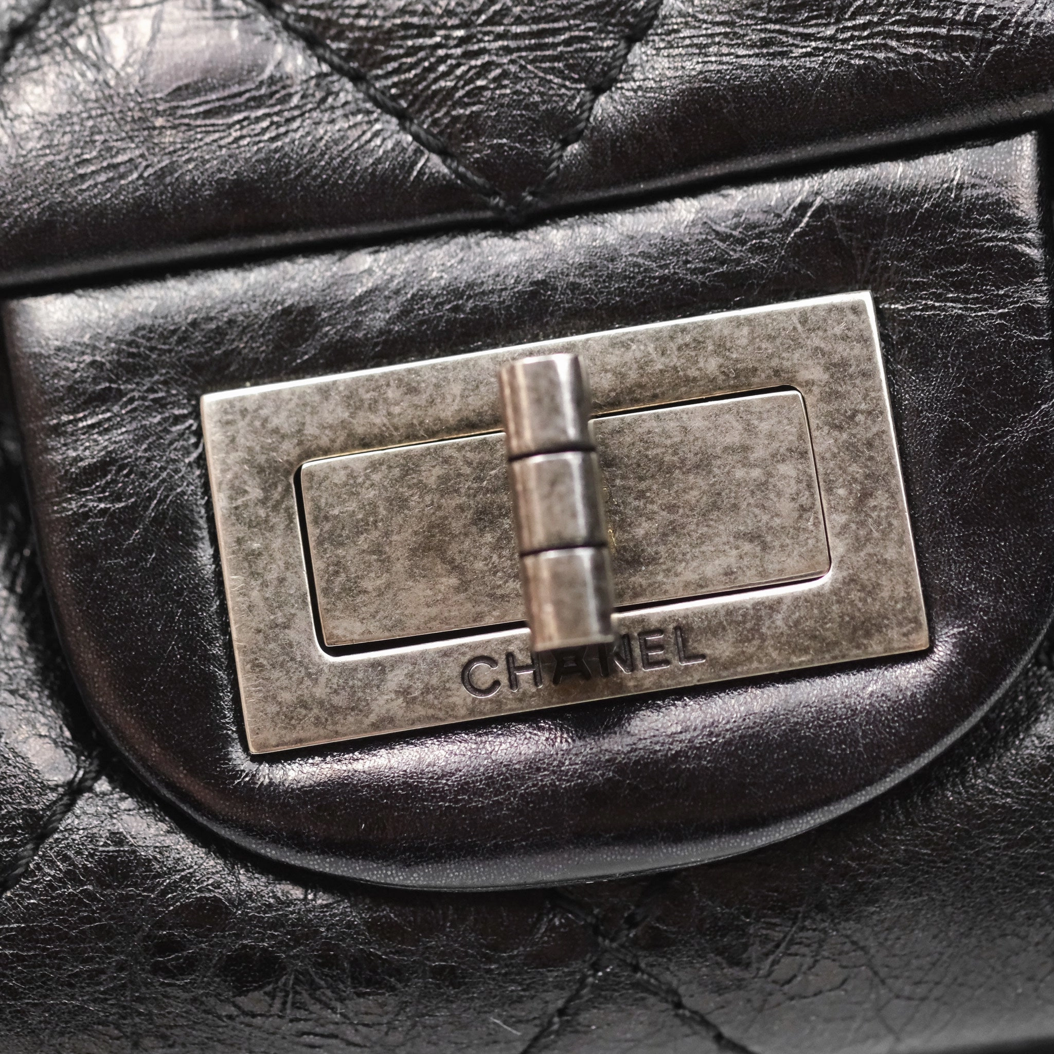 Chanel 228 Reissue Flap Quilted Black Crumpled Calfskin Ruthenium Hardware