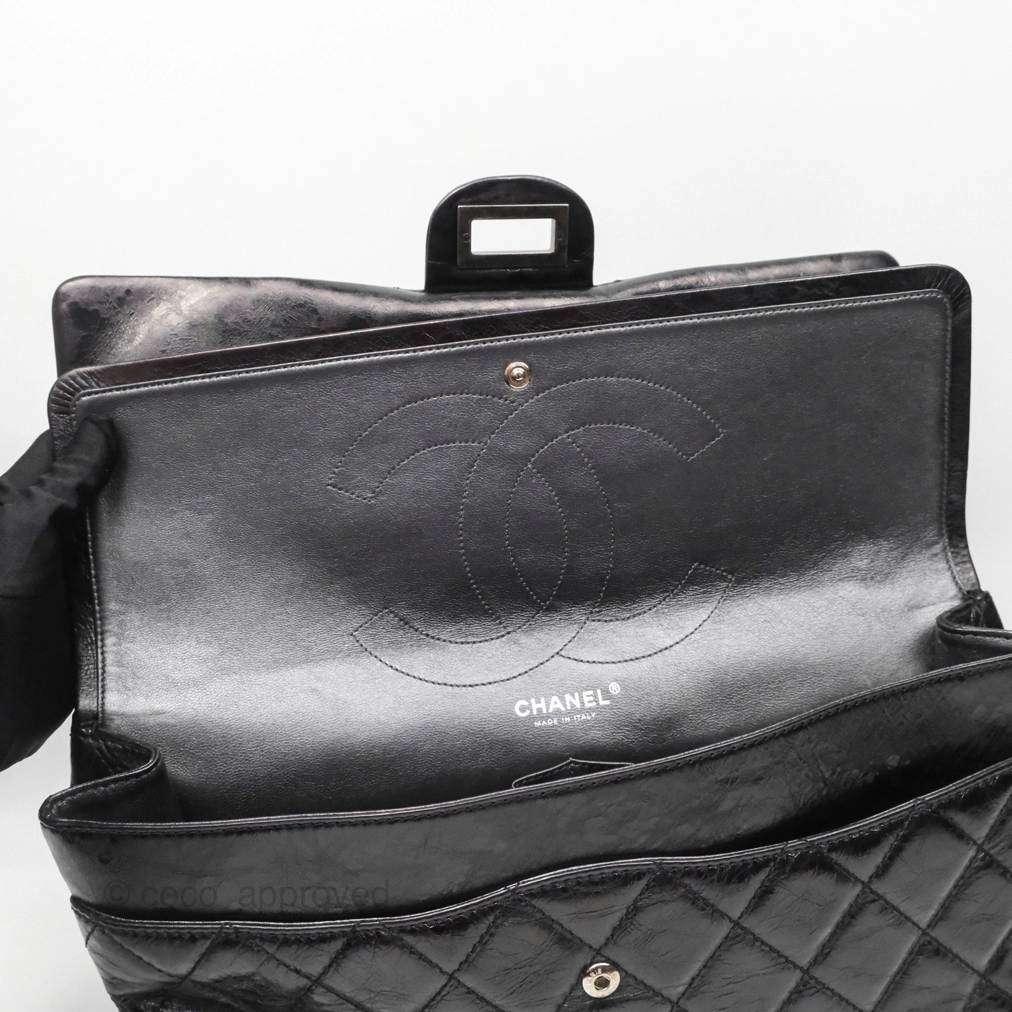 Chanel 228 Reissue Flap Quilted Black Crumpled Calfskin Ruthenium Hardware