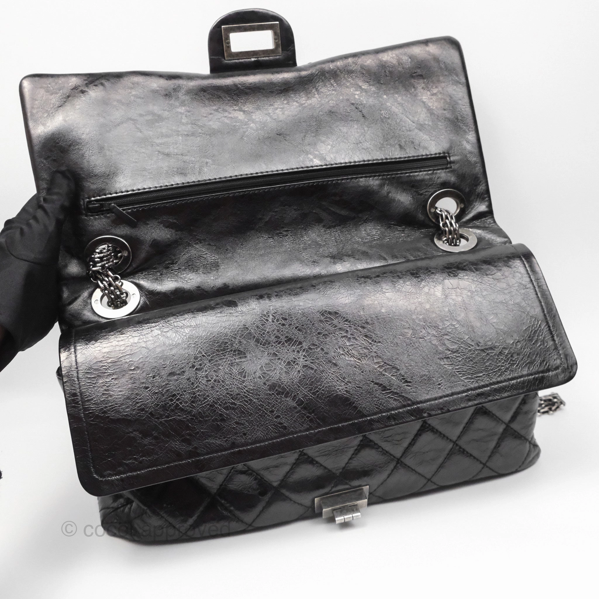 Chanel 228 Reissue Flap Quilted Black Crumpled Calfskin Ruthenium Hardware