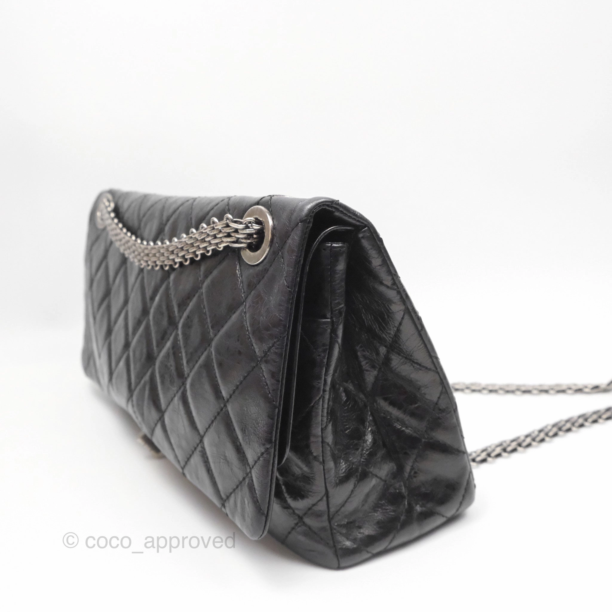 Chanel 228 Reissue Flap Quilted Black Crumpled Calfskin Ruthenium Hardware