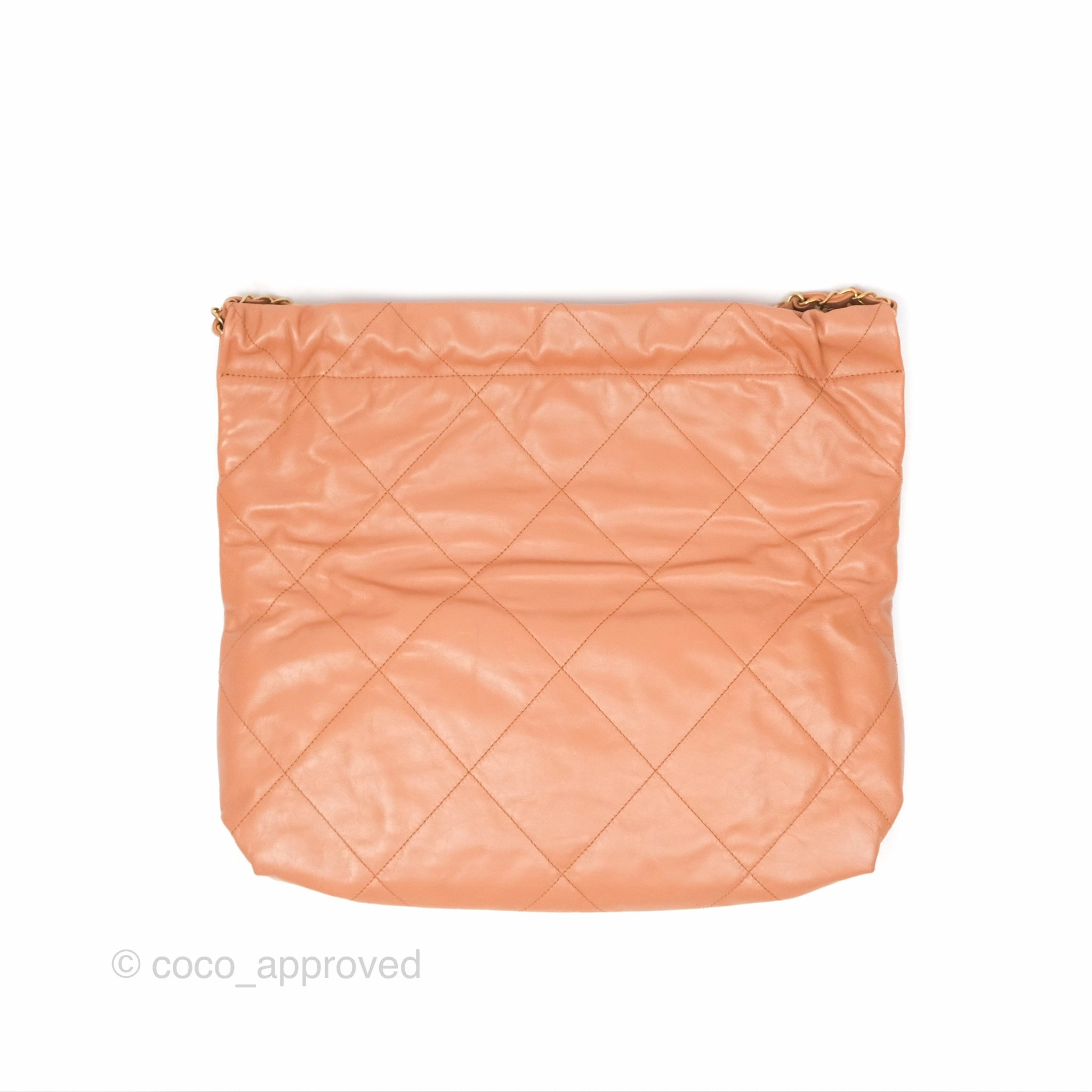 Chanel 22 Medium Caramel Beige Shiny Calfskin Aged Gold Hardware