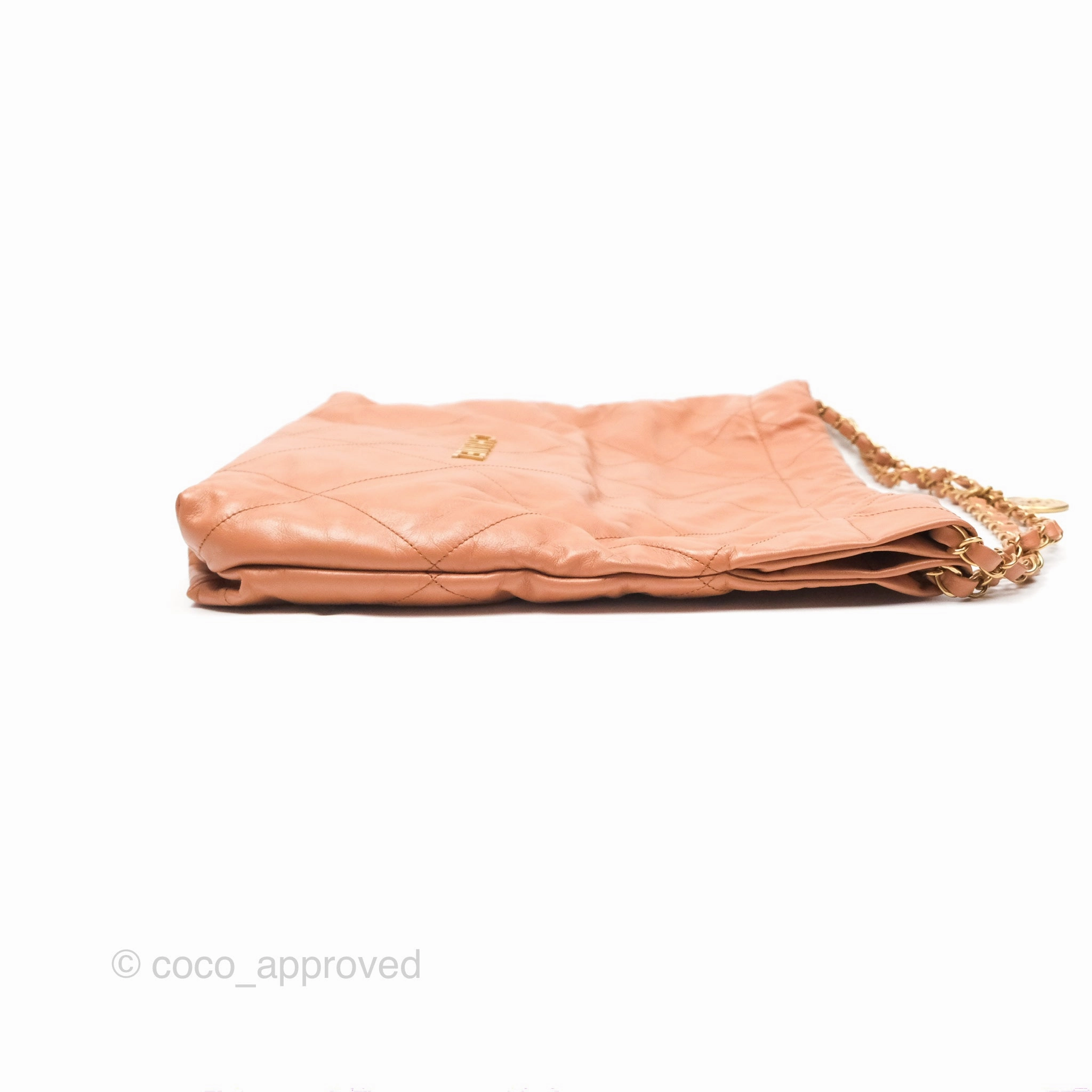 Chanel 22 Medium Caramel Beige Shiny Calfskin Aged Gold Hardware