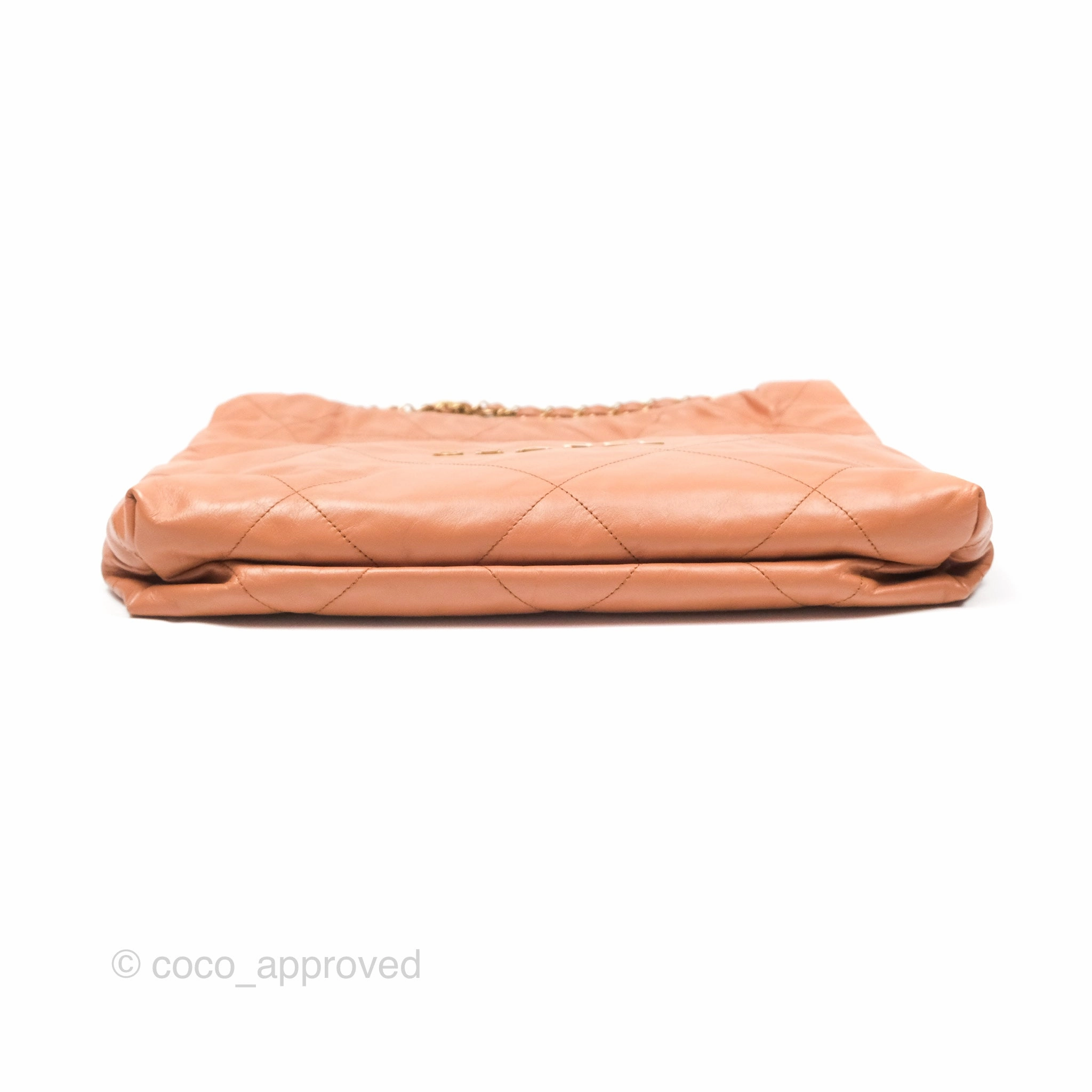 Chanel 22 Medium Caramel Beige Shiny Calfskin Aged Gold Hardware