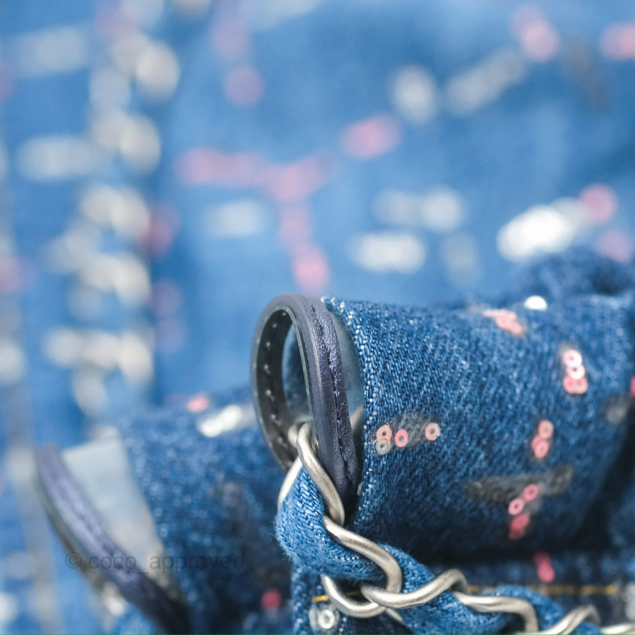 Chanel 22 Medium Denim Sequins Aged Silver Hardware