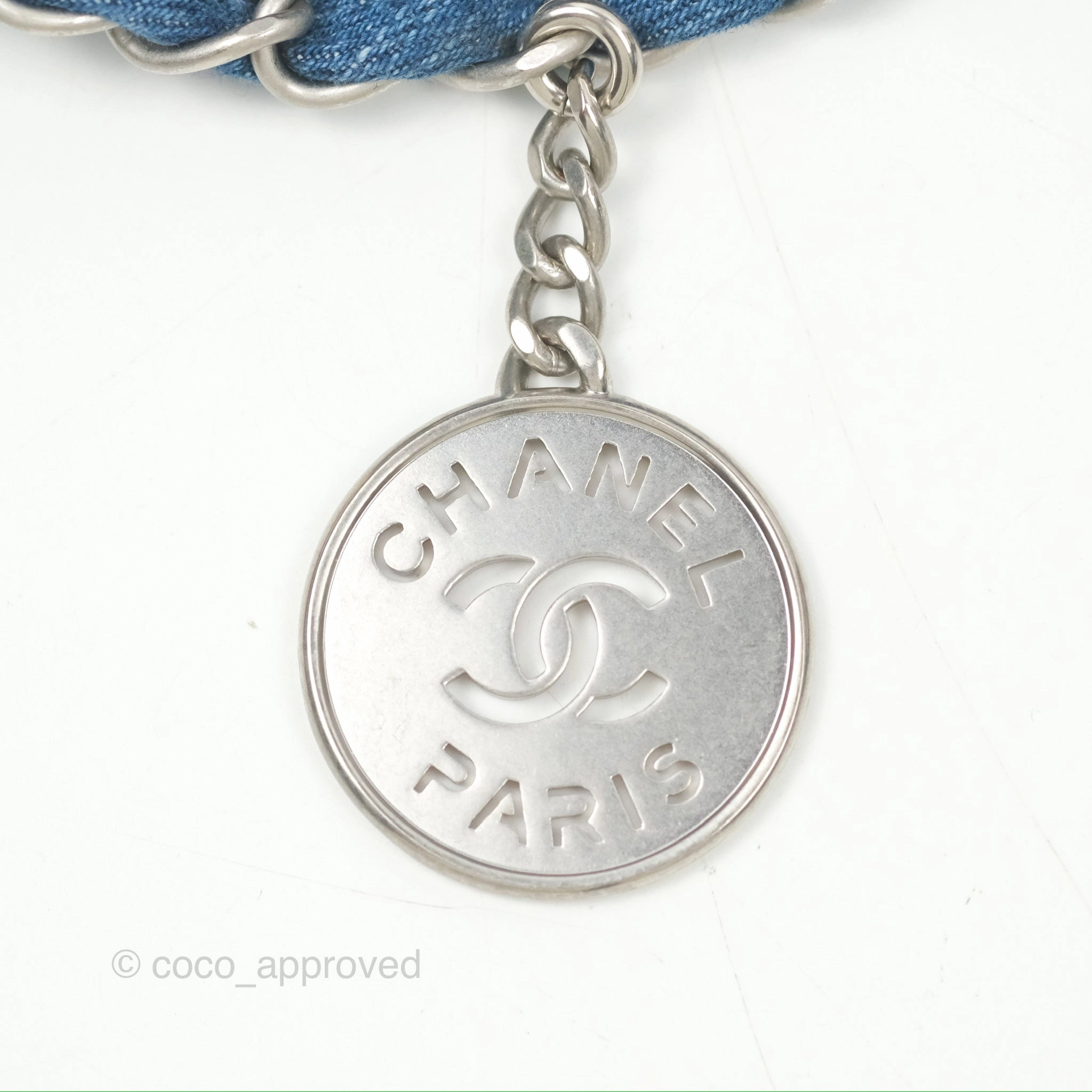 Chanel 22 Medium Denim Sequins Aged Silver Hardware