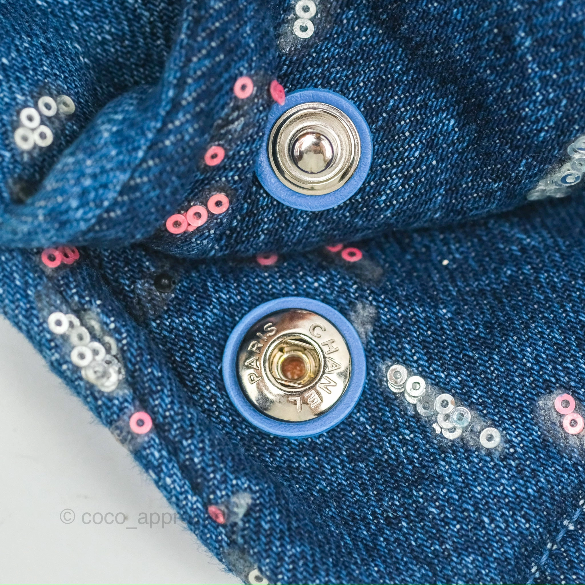 Chanel 22 Medium Denim Sequins Aged Silver Hardware