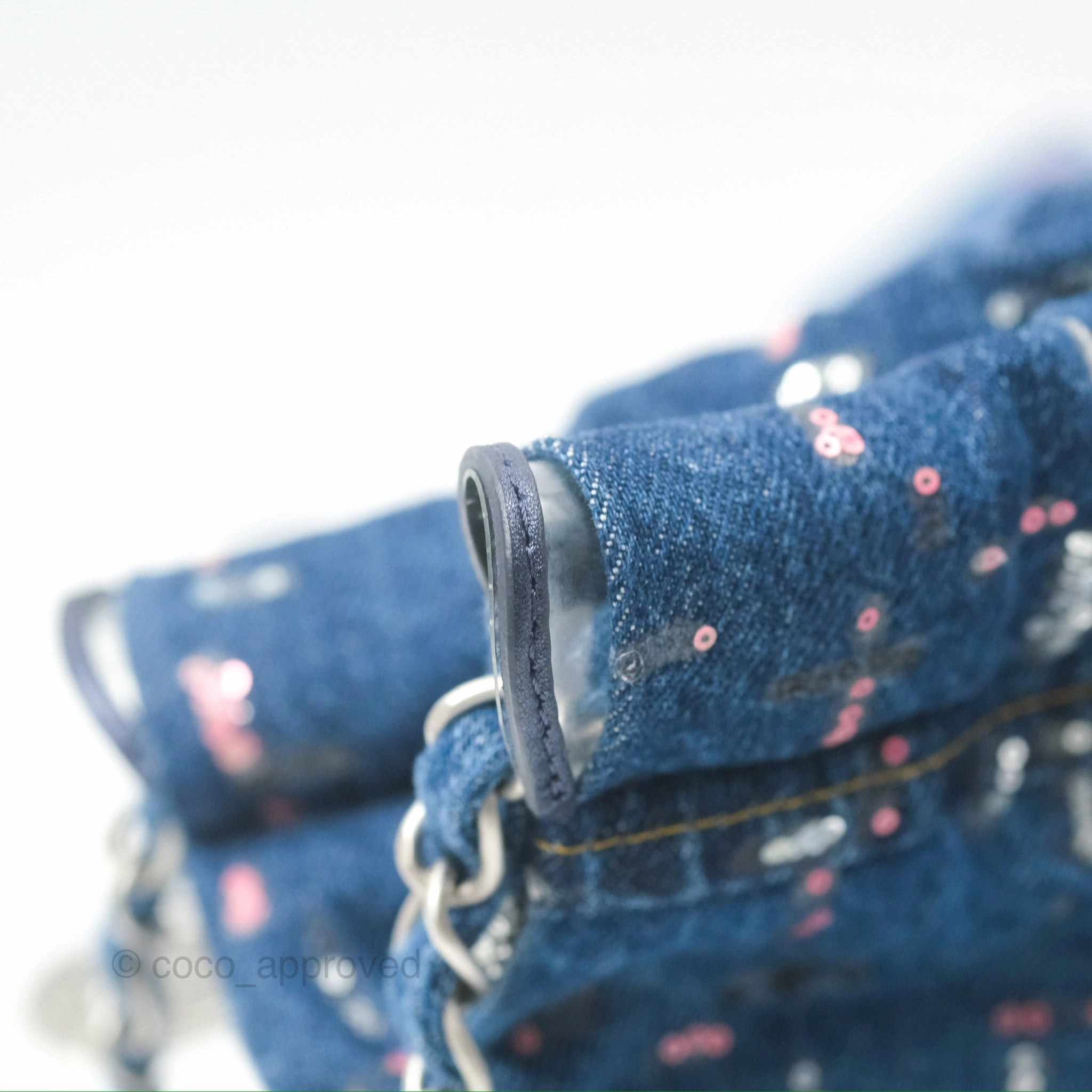 Chanel 22 Medium Denim Sequins Aged Silver Hardware