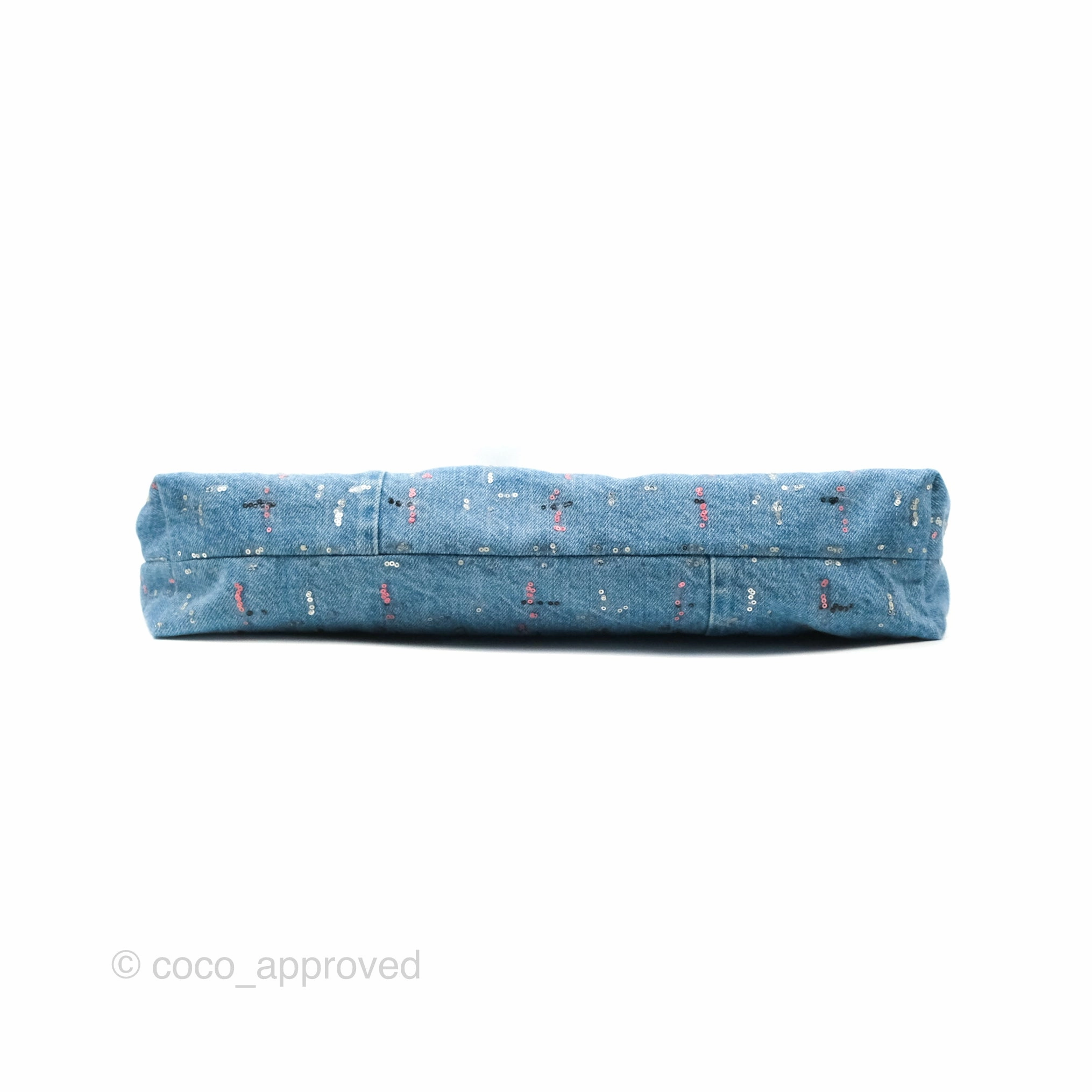 Chanel 22 Medium Denim Sequins Aged Silver Hardware