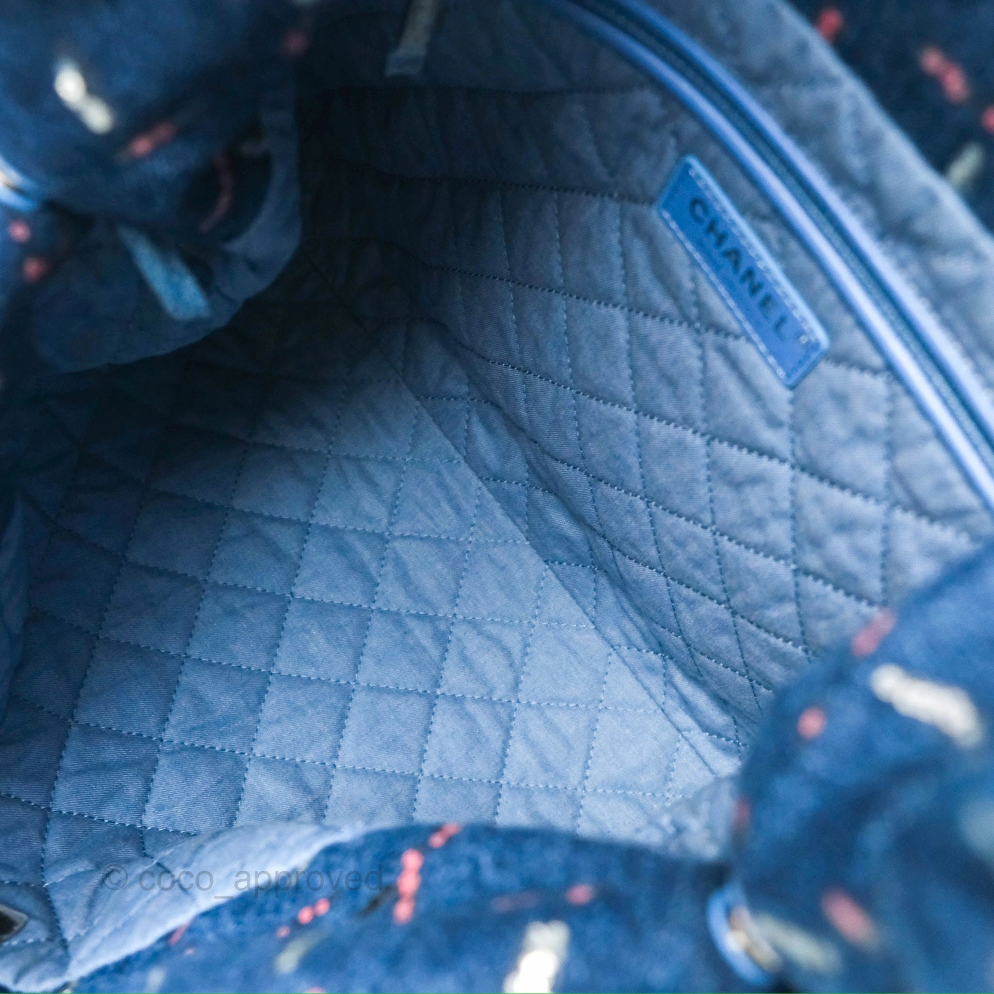Chanel 22 Medium Denim Sequins Aged Silver Hardware
