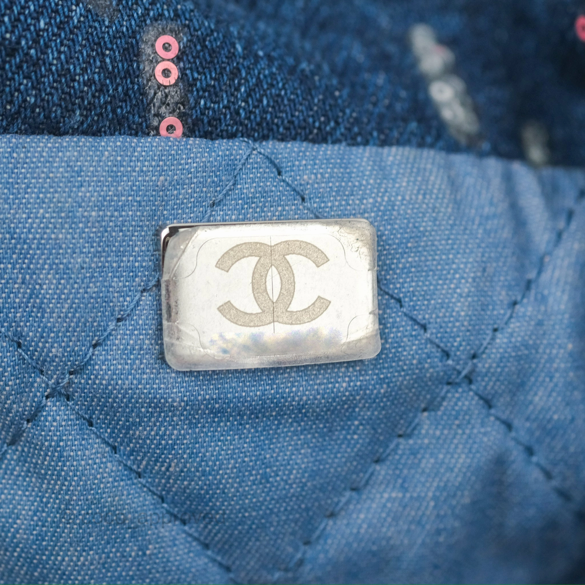 Chanel 22 Medium Denim Sequins Aged Silver Hardware