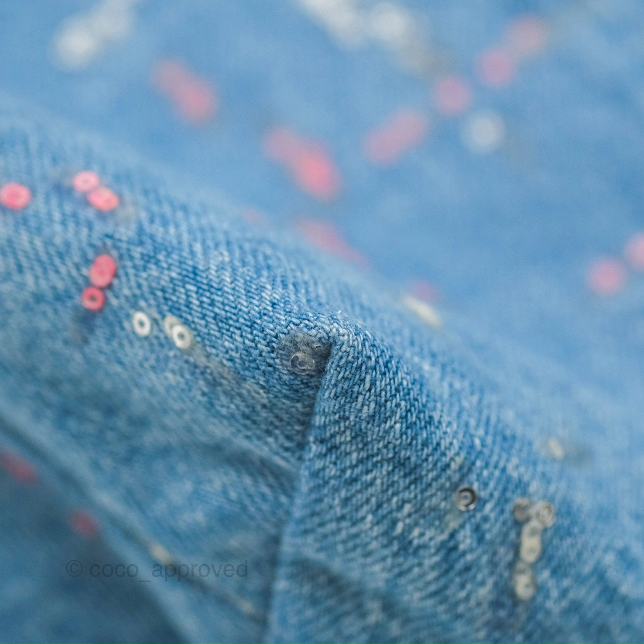 Chanel 22 Medium Denim Sequins Aged Silver Hardware