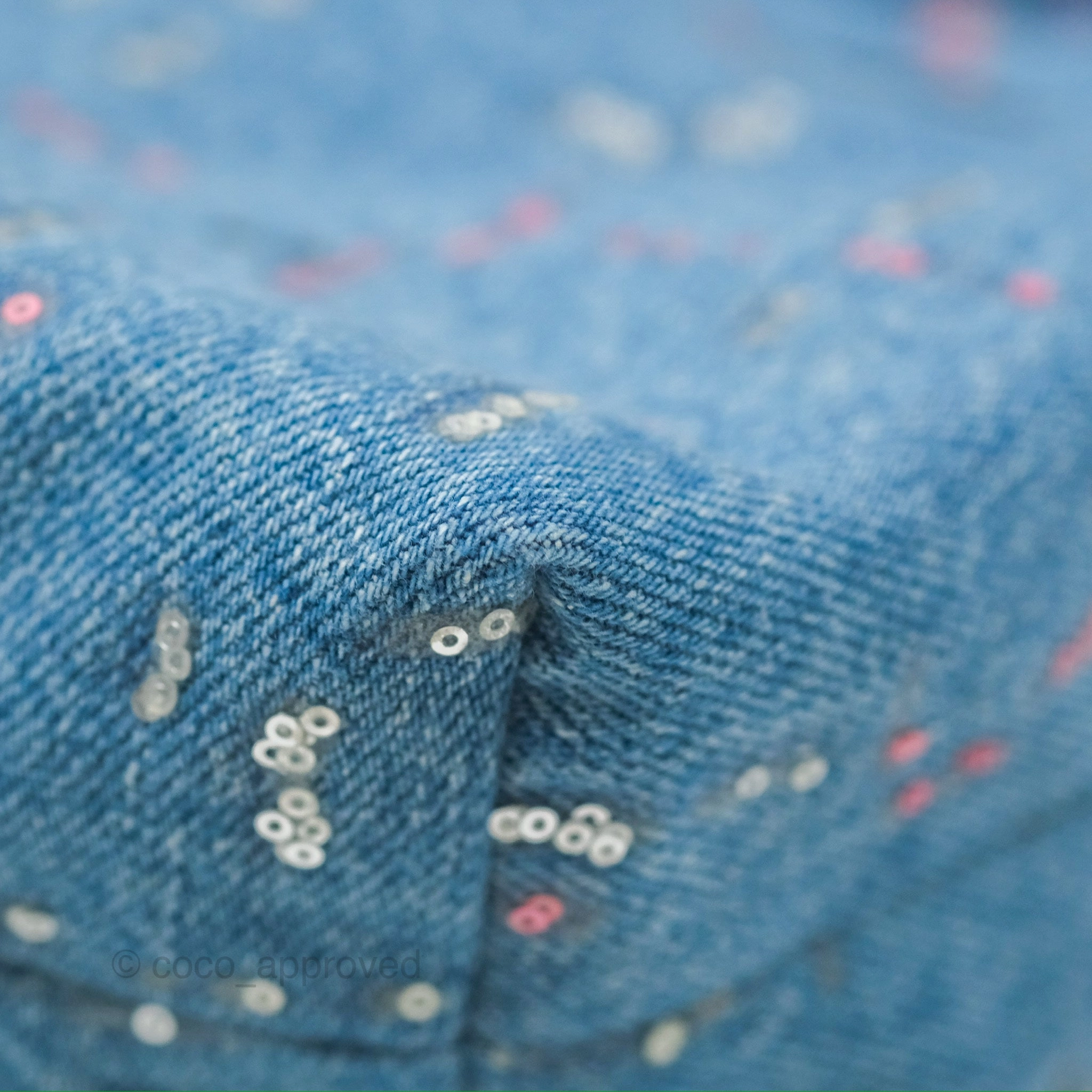Chanel 22 Medium Denim Sequins Aged Silver Hardware