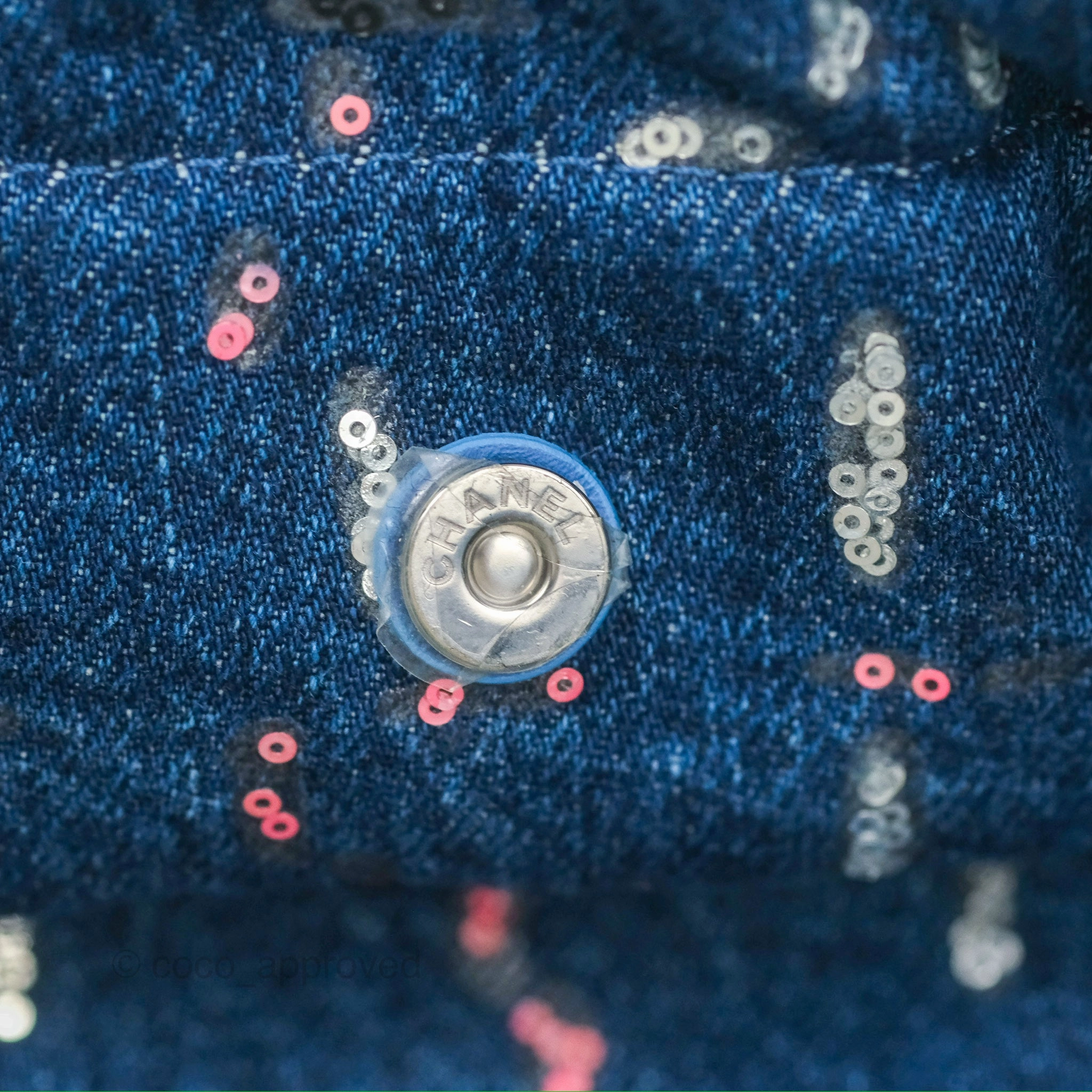 Chanel 22 Medium Denim Sequins Aged Silver Hardware