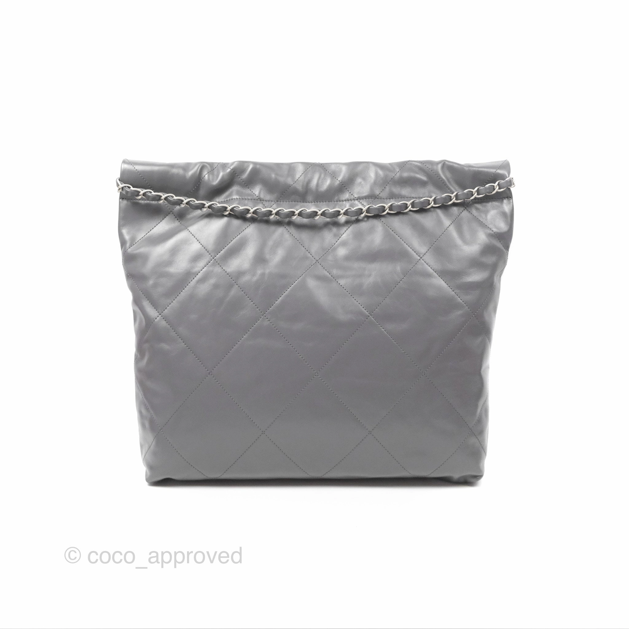 Chanel 22 Medium Grey Shiny Aged Calfskin Matte Silver Hardware