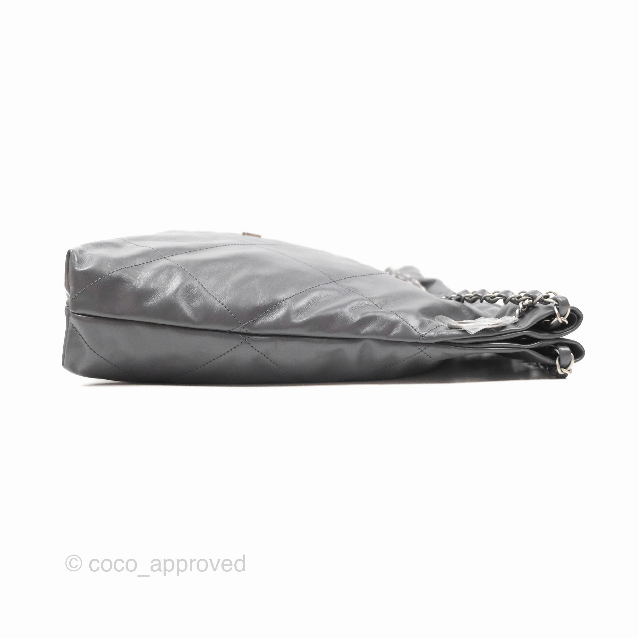 Chanel 22 Medium Grey Shiny Aged Calfskin Matte Silver Hardware
