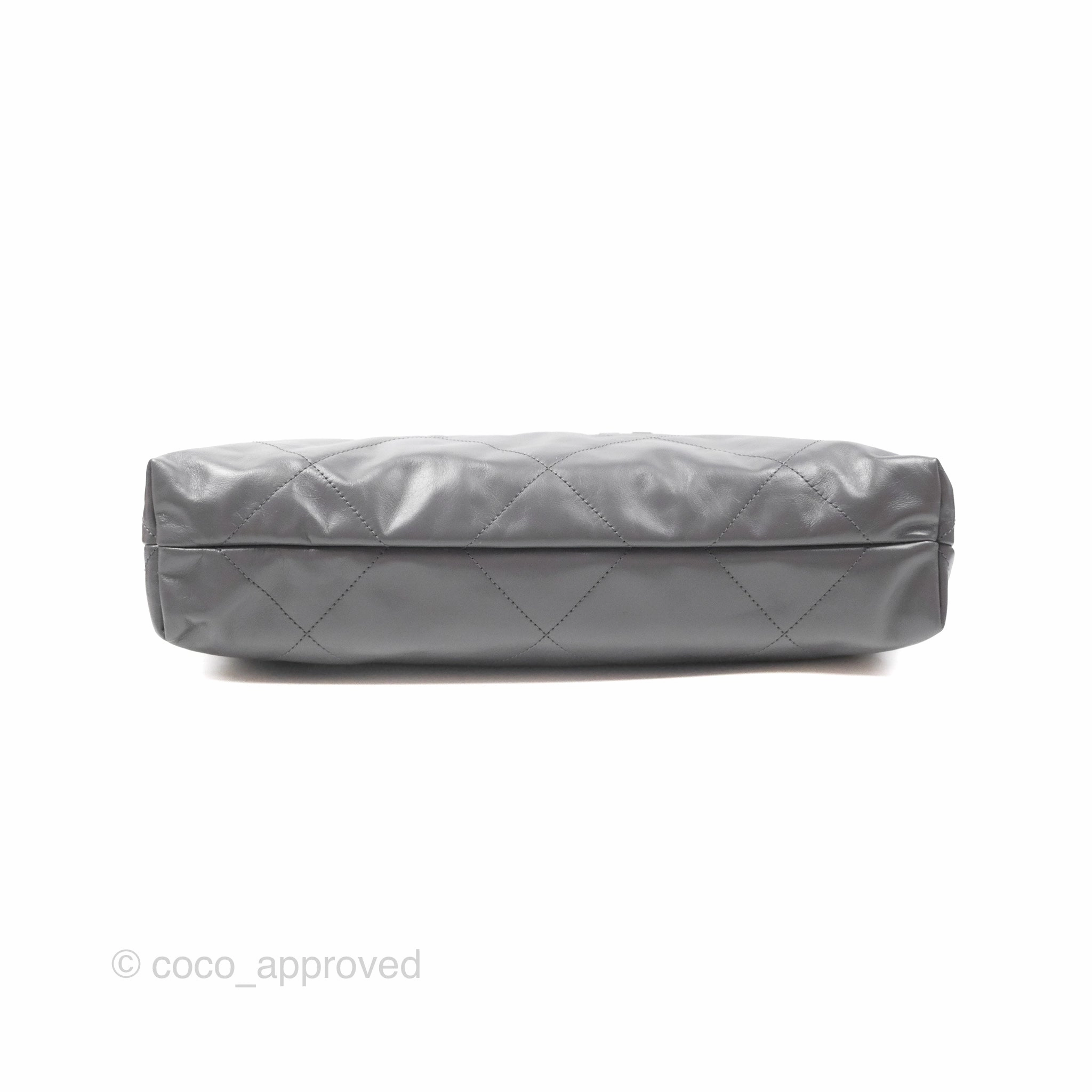 Chanel 22 Medium Grey Shiny Aged Calfskin Matte Silver Hardware
