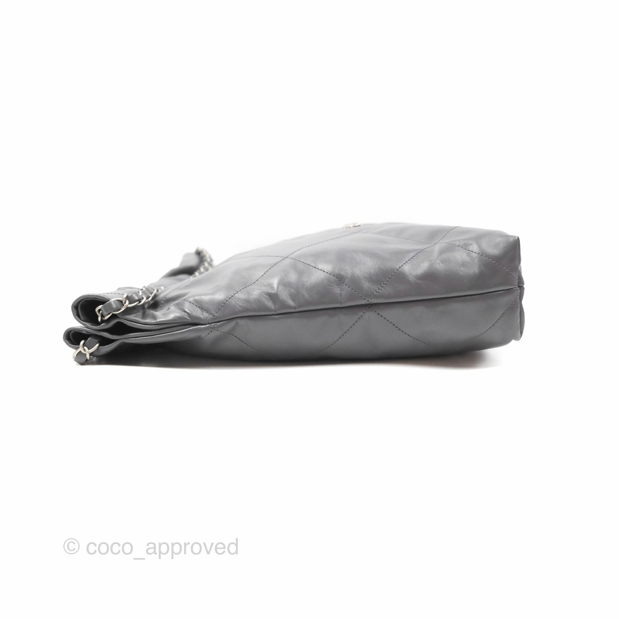 Chanel 22 Medium Grey Shiny Aged Calfskin Matte Silver Hardware
