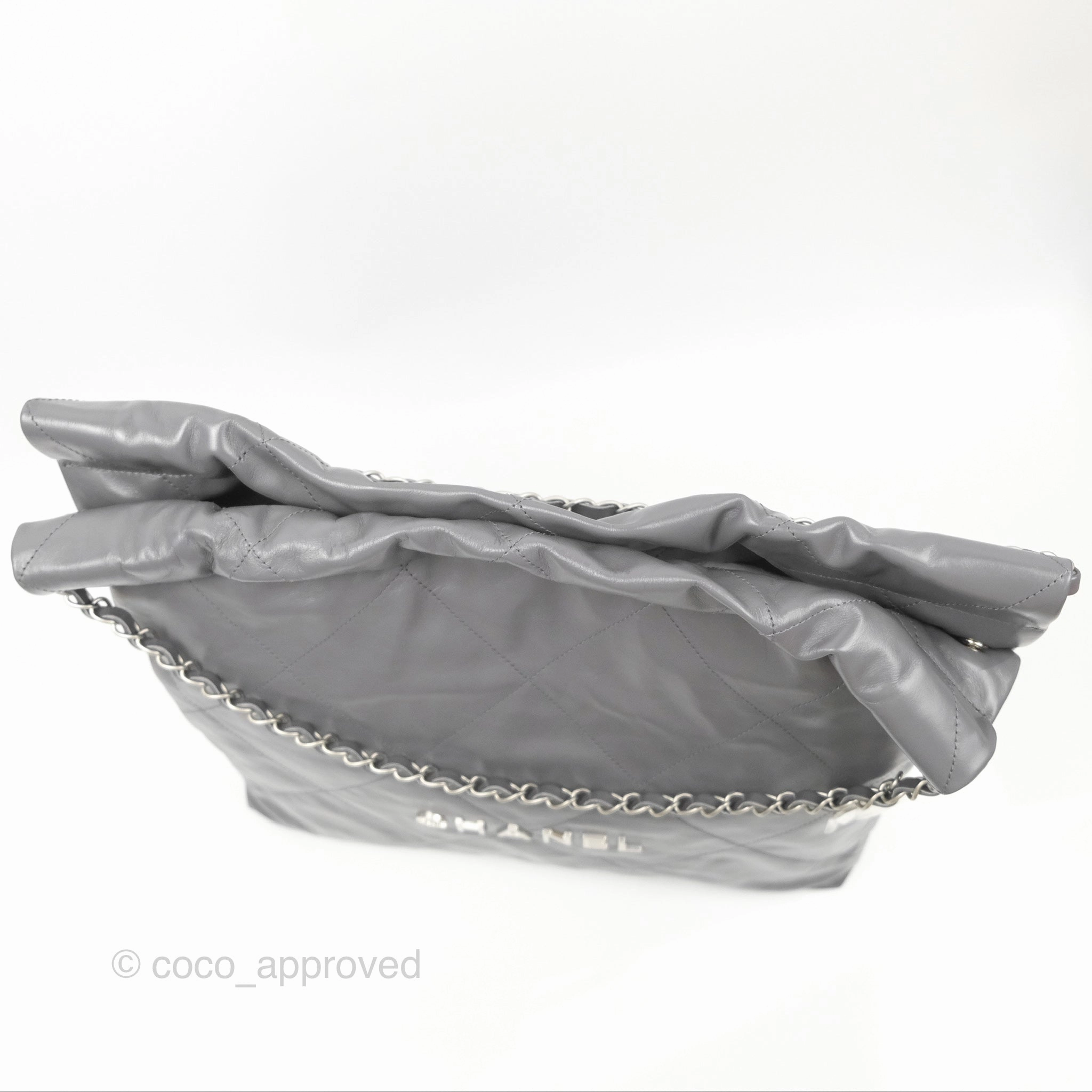 Chanel 22 Medium Grey Shiny Aged Calfskin Matte Silver Hardware