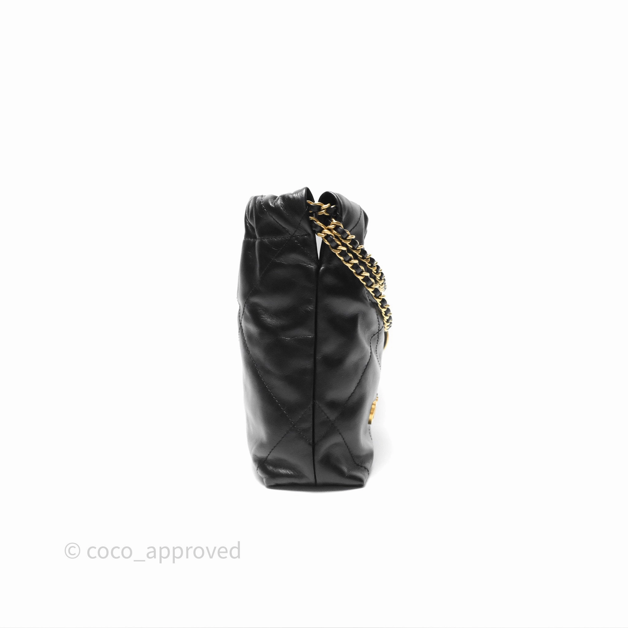 Chanel 22 Mini Bag Black Crumpled Calfskin Aged Gold Hardware