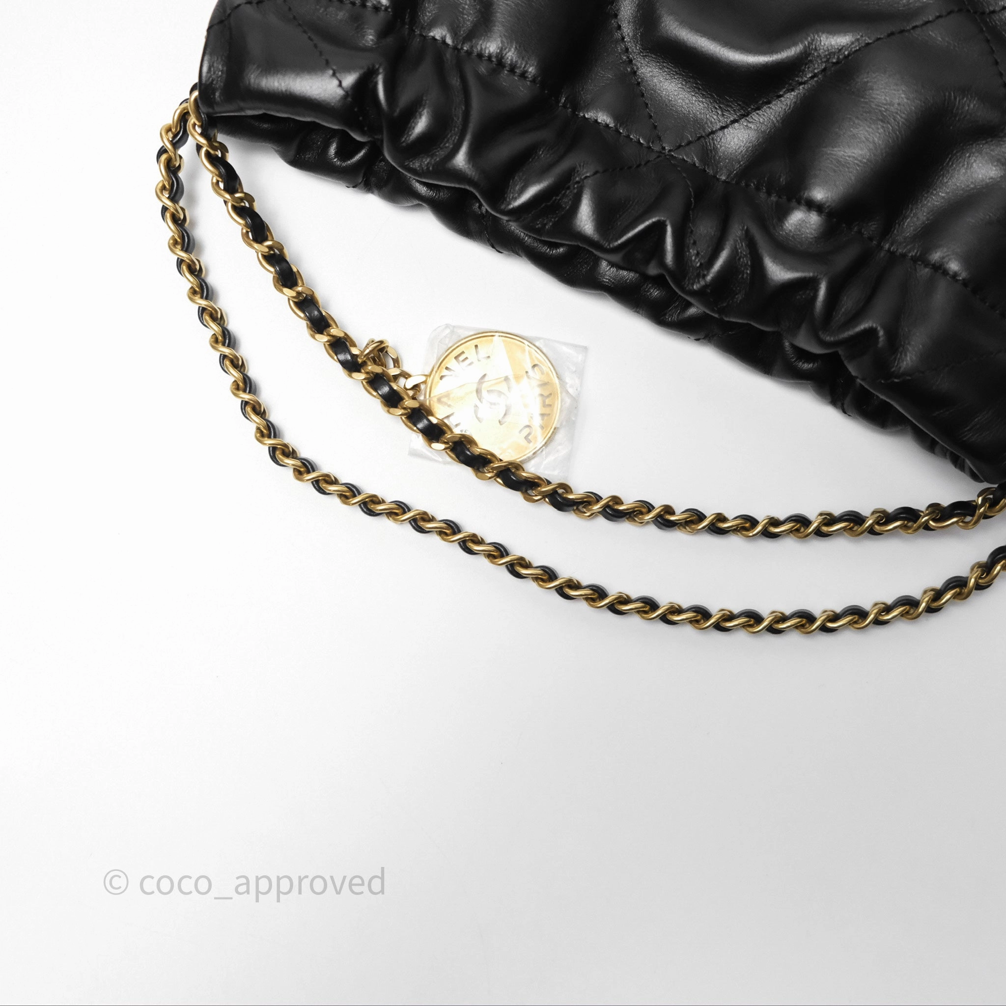 Chanel 22 Mini Bag Black Crumpled Calfskin Aged Gold Hardware