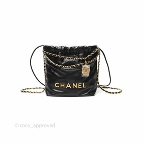 Chanel 22 Mini Bag Black Crumpled Calfskin Aged Gold Hardware