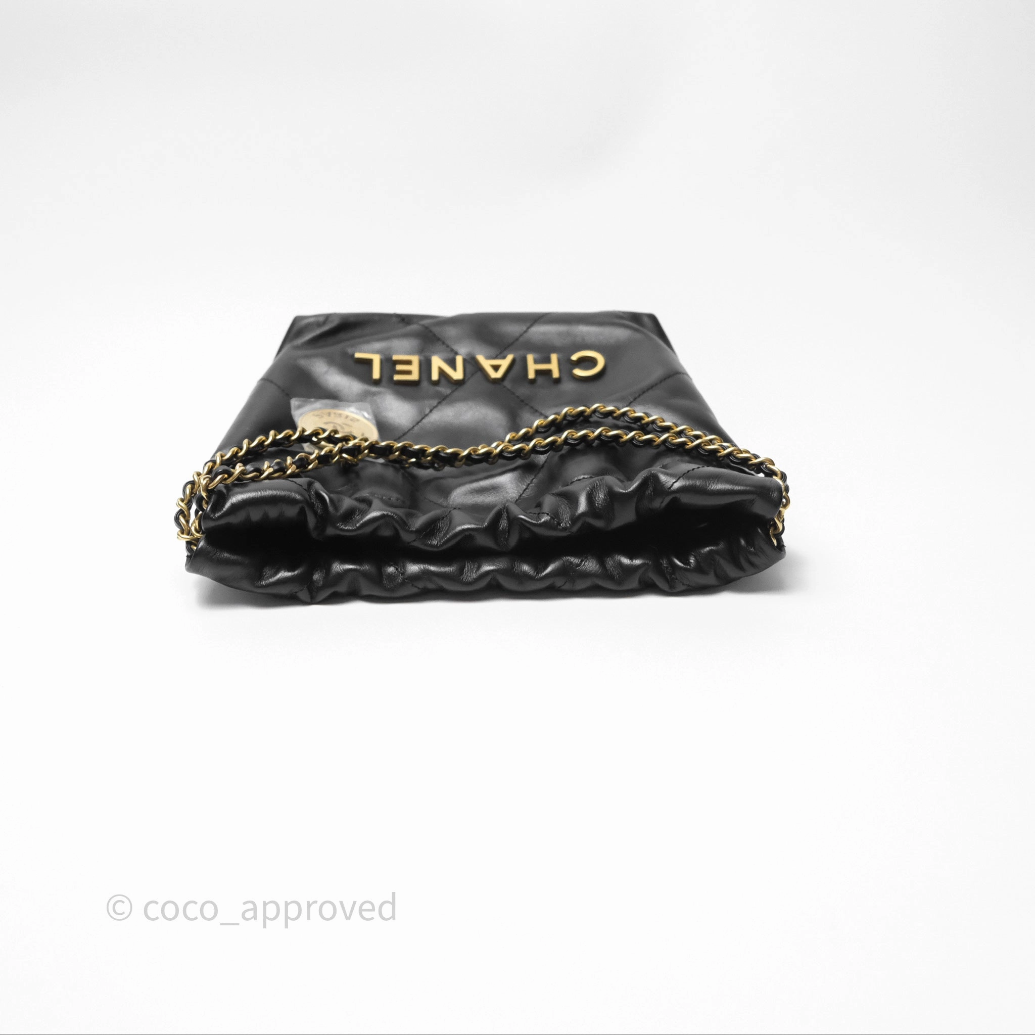 Chanel 22 Mini Bag Black Crumpled Calfskin Aged Gold Hardware
