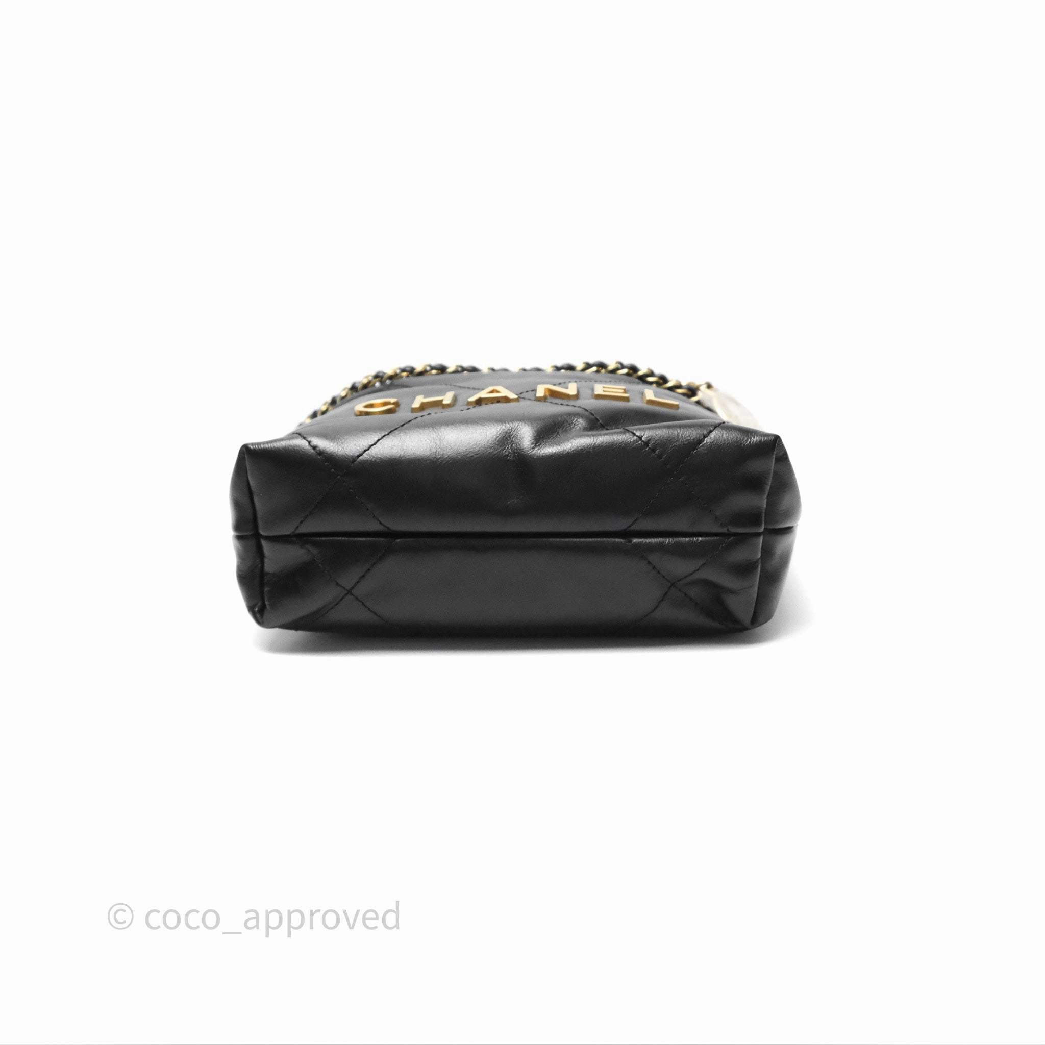 Chanel 22 Mini Bag Black Crumpled Calfskin Aged Gold Hardware